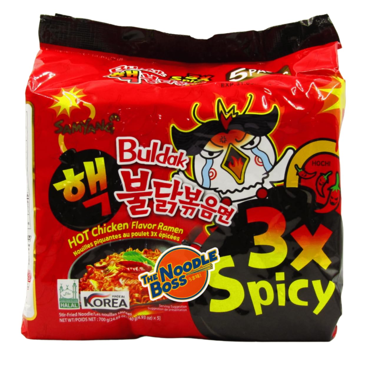 Samyang 3Xspicy Hot Chicken Ramen (140 gramsx5) Pouch, 700 grams