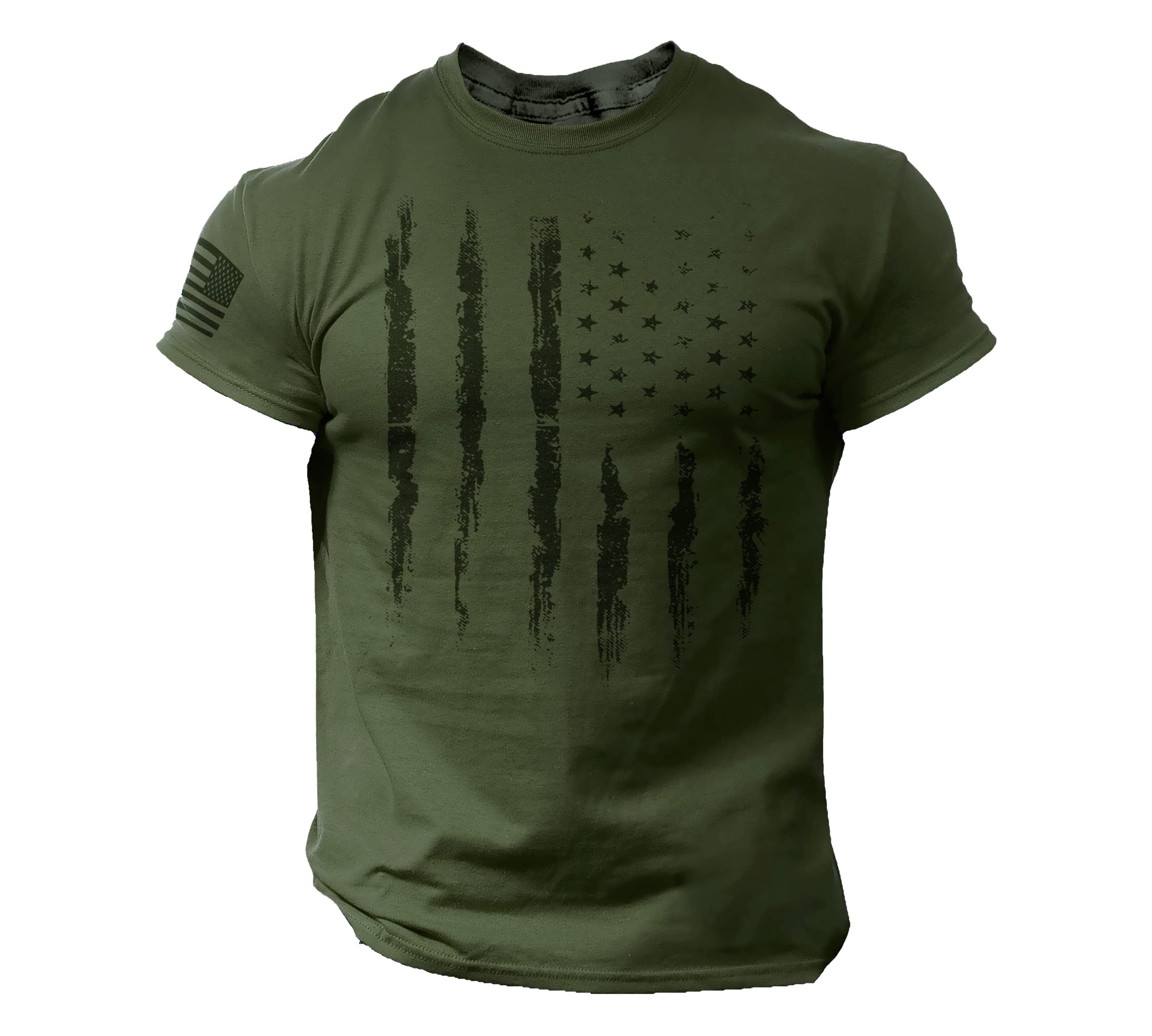 Rogue StyleAmerican Flag T-Shirt for Man Patriotic Tee (Medium, Army Green)