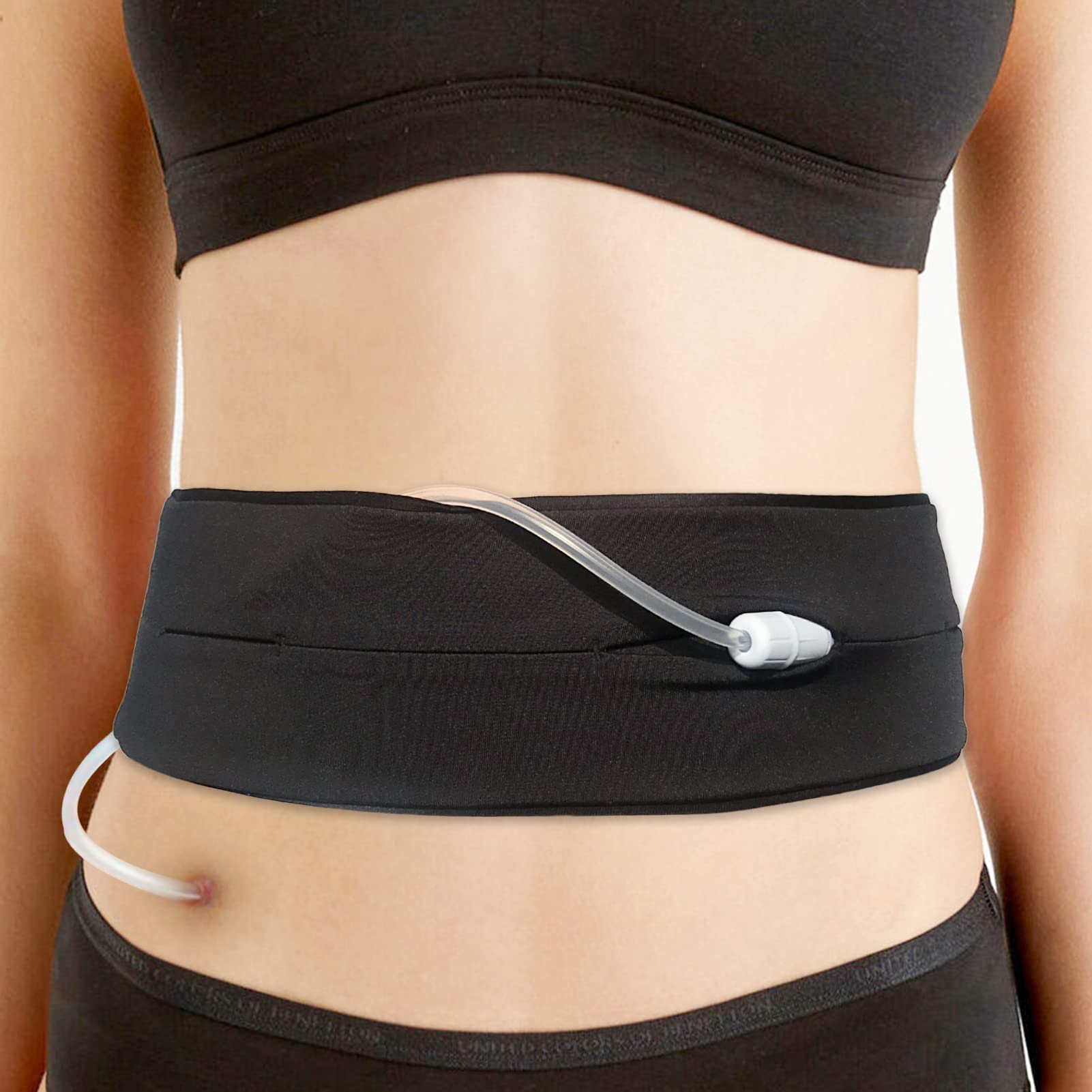 Comfortable Peritoneal Dialysis Belt PD Catheter Holder with Slits Waistband Fanny Pack Feeding Tube G-Tube PEG Accessories Safety Secure Patients Nuring Black, Large(36"-50")