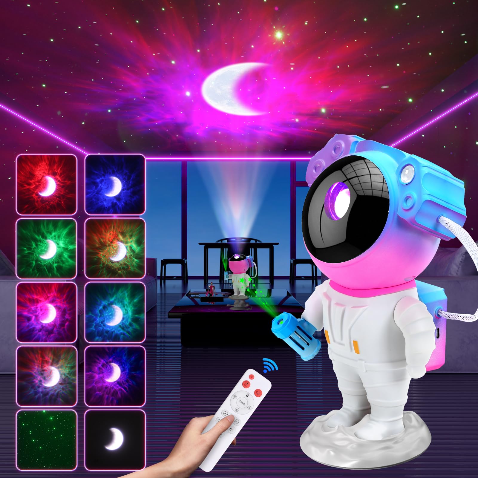 Astronaut Galaxy Projector,Multicolor Spaceman Star Light Projector for Kids - Starry Nebula Ceiling Moon Lamp with Timer and Remote, Night Light Projector for Bedroom Decor, Gifts for Christmas