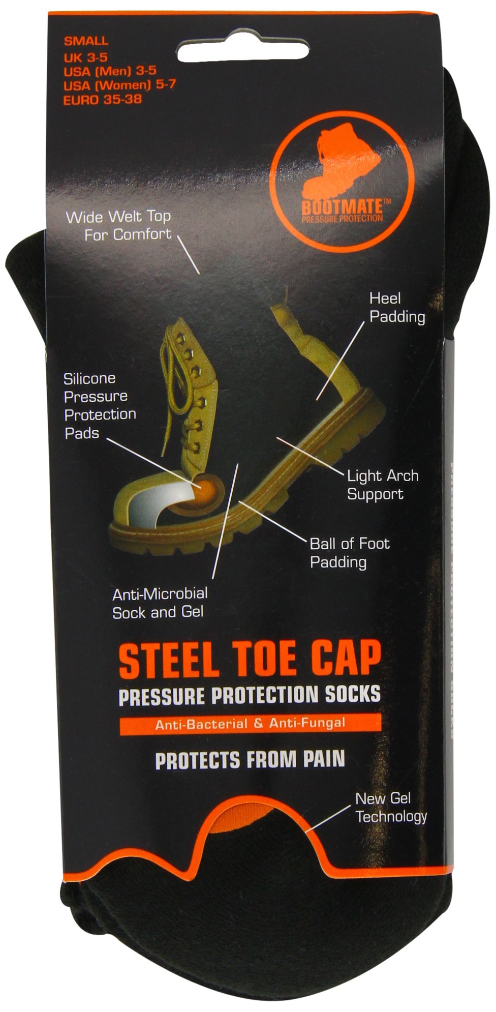 Simplyfeet Bootmate Steel Toe Cap Pressure Protection Socks Black Small