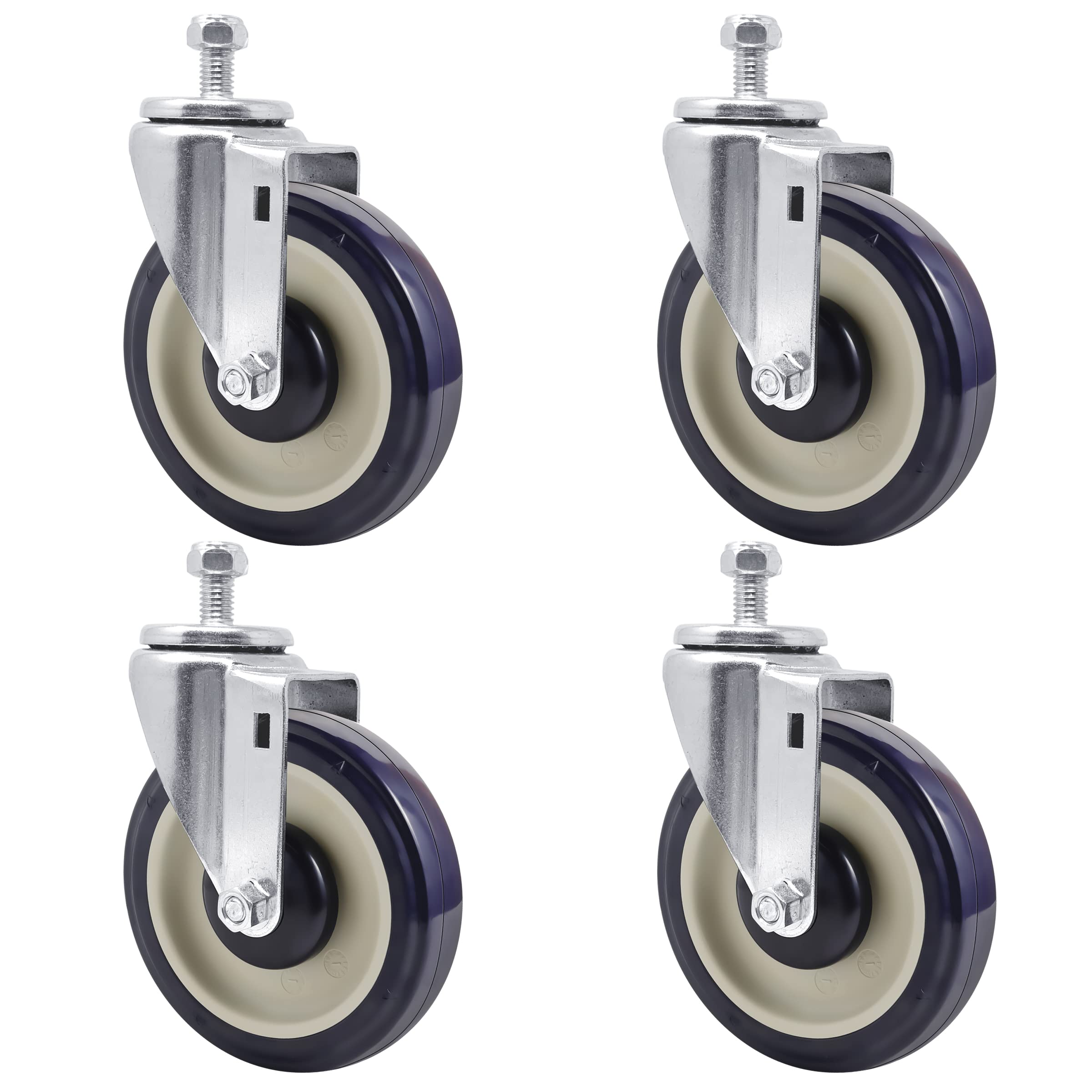 Heavy Duty Stem Caster Wheels - 5 inch for Cart Swivel Smooth Running Shopping Replacement with 4pcs Nut Furniture,Storehouse,Workbench [3/8'' Bore, 4, 4 Packs]