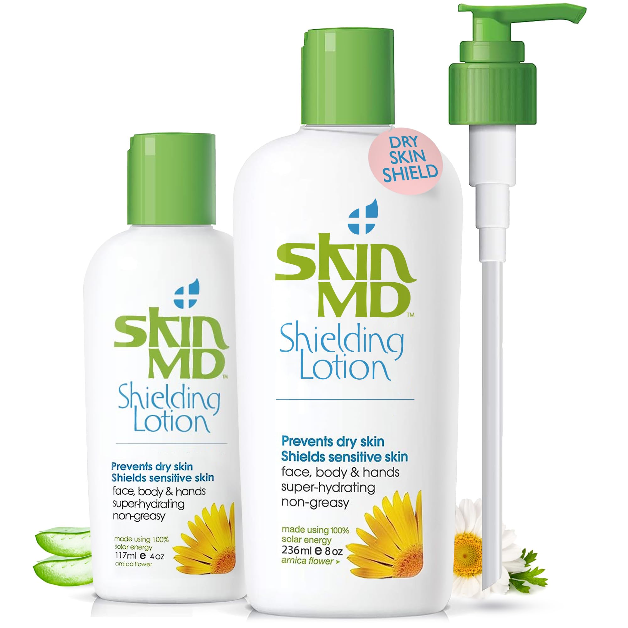 Skin MD Shielding Lotion for Face, Body & Hands 8oz + 4oz with Dispenser - Helps with Eczema & Psoriasis! The dry skin remedy to the things that dry your skin