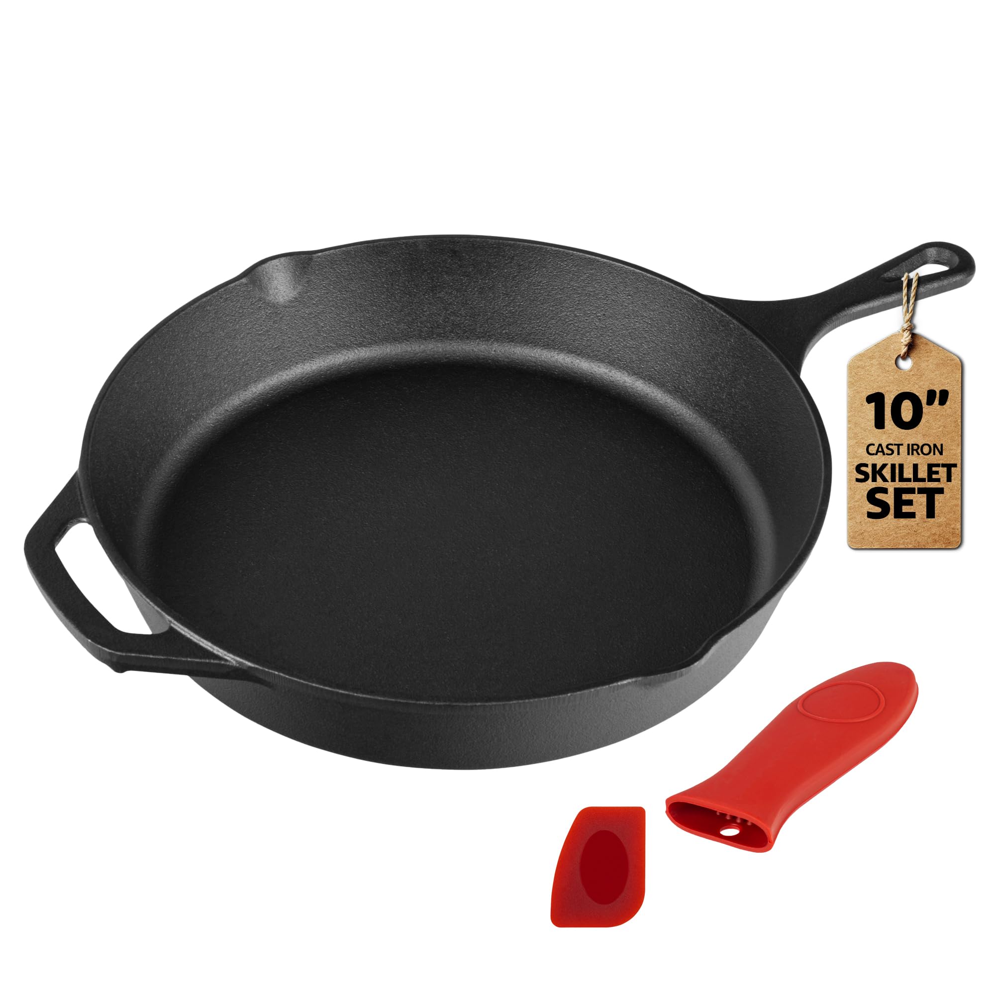 HeroFiber 10'' Cast Iron Skillet Set with Scraper and Handle Sleeve