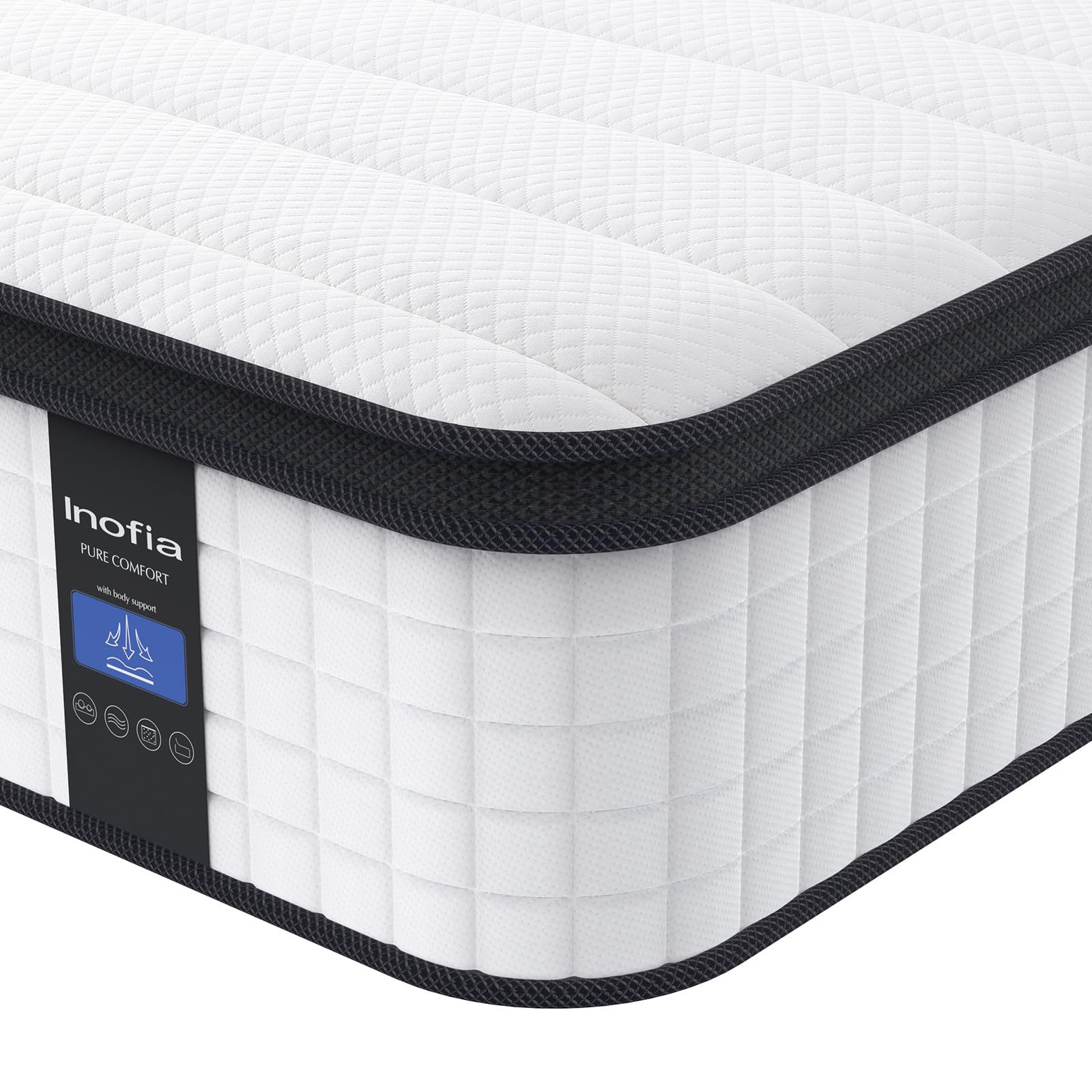 Inofia King Size Mattress, 14inch Hybrid King Mattress in A Box,Ultra Comfort Memory Foam Layer, Medium Feels, Cooling Breathable Cover,Low Montion Transfer Supports for Any Sleep Position