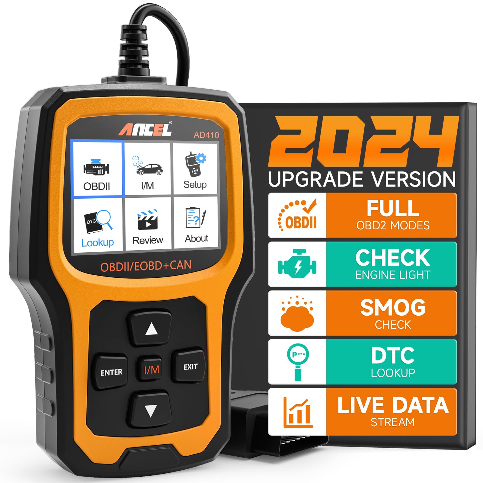 ANCELAD410 Enhanced OBD2 Scanner, Vehicle Code Reader for Check Engine Light, Automotive OBD II Scanner Fault Diagnosis, OBDII Scan Tool for All OBDII Cars 1996+, Black/Yellow