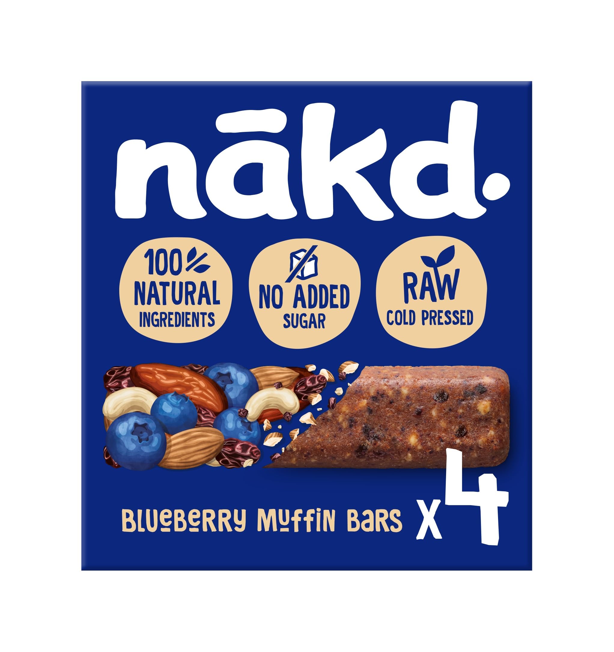 Nakd Blueberry Muffin Natural Fruit & Nut Bars - Vegan - Healthy Snack - Gluten Free - 35g x 4 bars