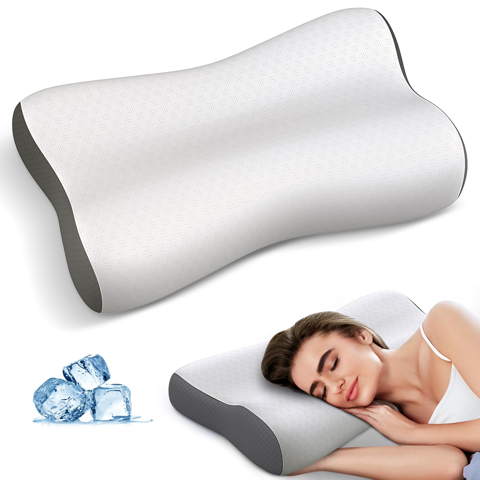 Cervical Neck Pillow - Contour Neck Pillows for Neck Pain Relief, Ergonomic Side Sleeper Pillow for Sleeping, Orthopedic Memory Foam Pillows for Back & Stomach Sleepers with Cooling Pillowcase