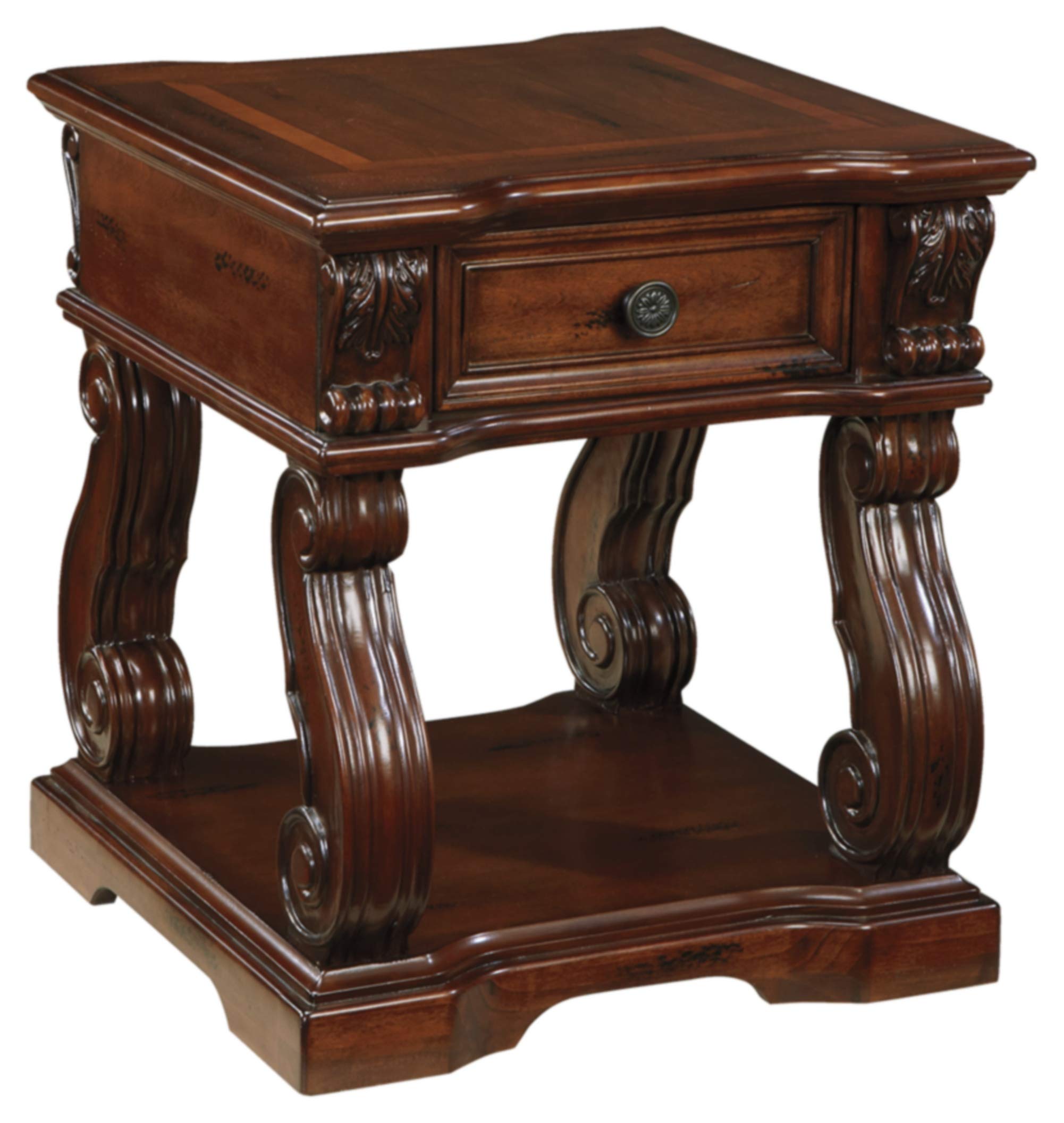 Signature Design by Ashley Alymere Traditional Square End Table, Hand-Finished with 1 Storage Drawer, Dark Brown