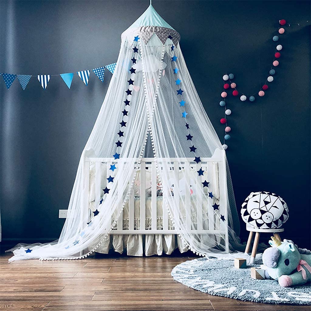 THE WHITE SHOP Bed Canopy for Girls Bed Decoration, As Mosquito Net Use to Cover The Baby Crib, Kid Bed, Girls Bed Or Full Size Bed,Crib Canopy with Stars Decoration/pink