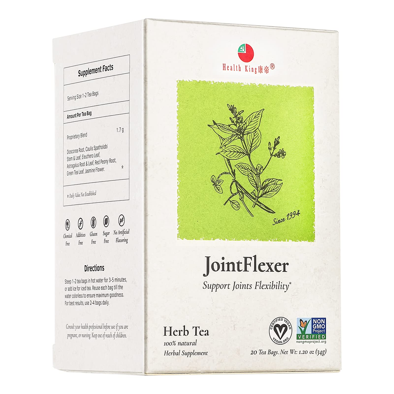 Health KingJointflexer Herb Tea, Teabags, 20-Count Box (Pack of 4)