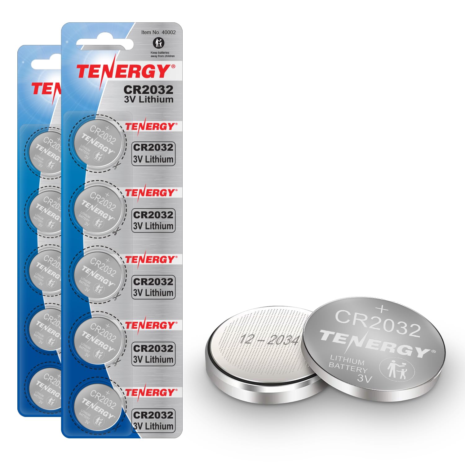 Tenergy3V CR2032 Batteries, Lithium Button Coin Cell 2032 Battery, Compatible with AirTags, Key FOBs, Calculators, Coin Counters, Watches, Heart Rate Monitors, Glucometer, and More - 10 Pack