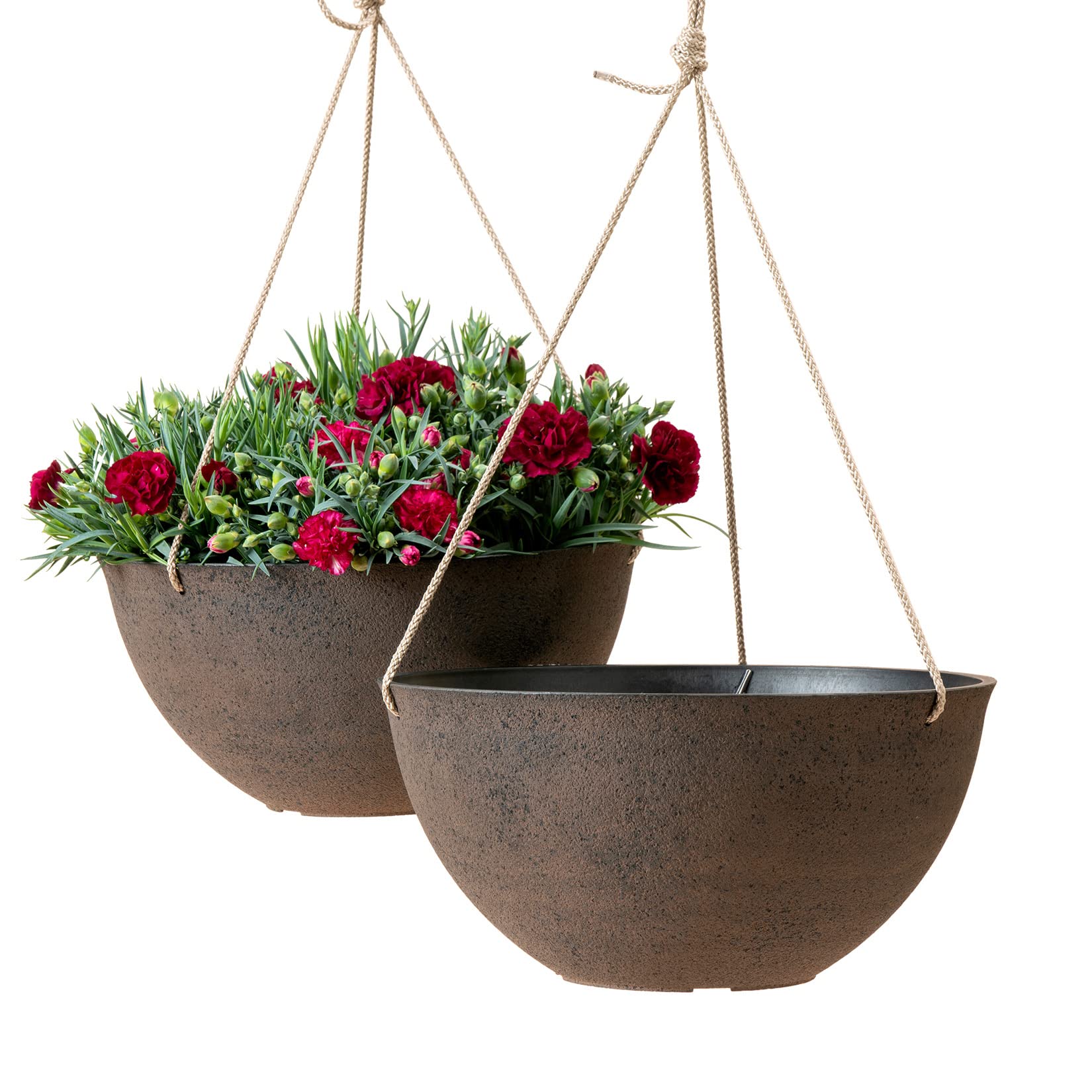 LA JOLIE MUSE Large Hanging Planters - 13 Inch Flower Pots Outdoor Indoor, Hanging Garden Planters Set of 2, New Iron Color