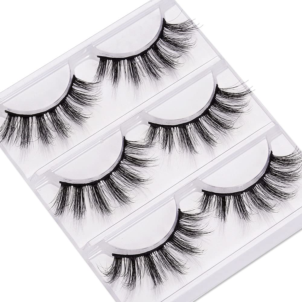 PURELEOR 3D Faux Mink Eyelashes 3 Pairs Natural & Dramatic False Lashes Long Fluffy Eyelash Volume Eye Lash Packs