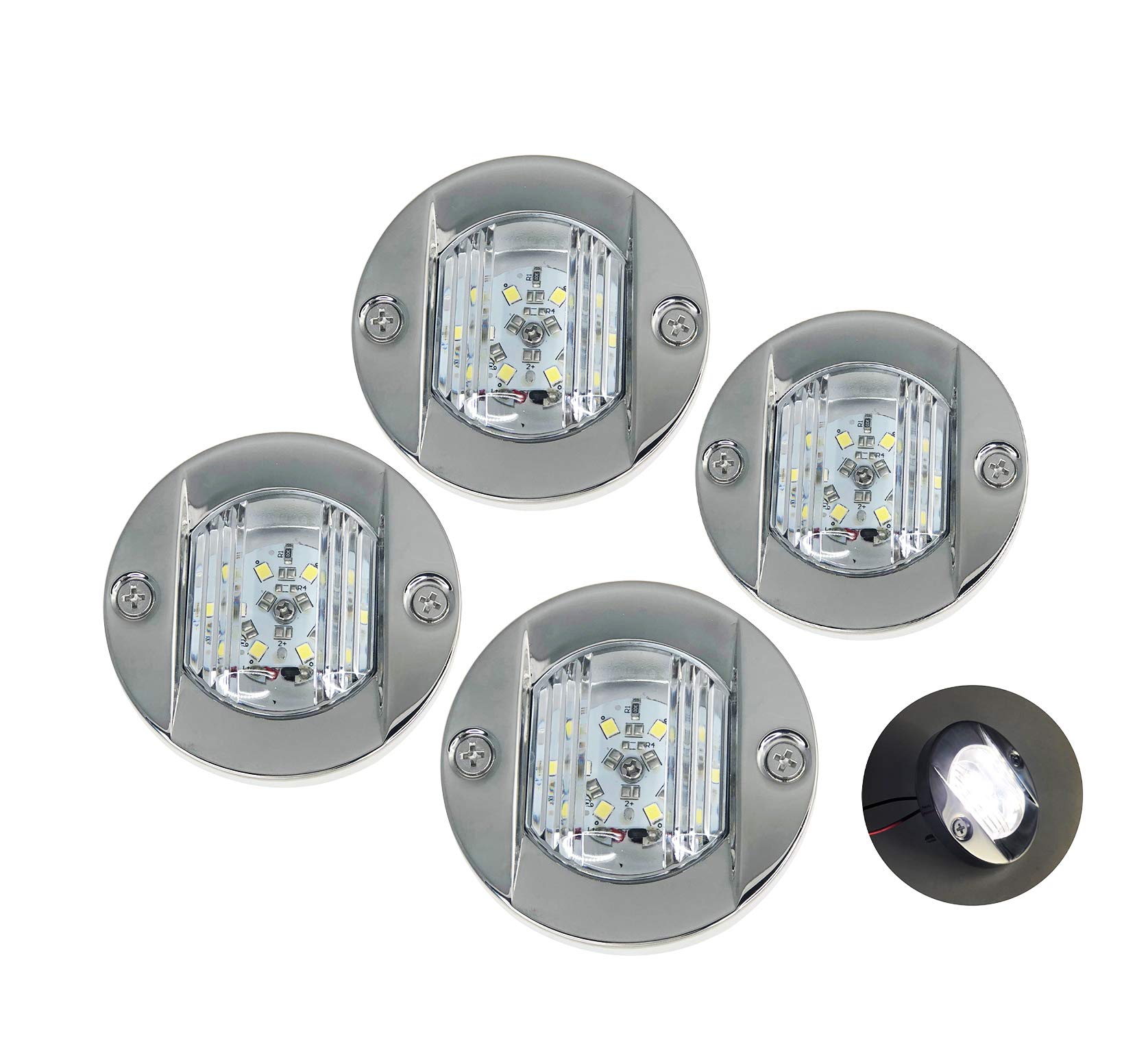 Pactrade Marine4PCS Stainless Steel LED Navigation Light 3" Transom Mount Lamp