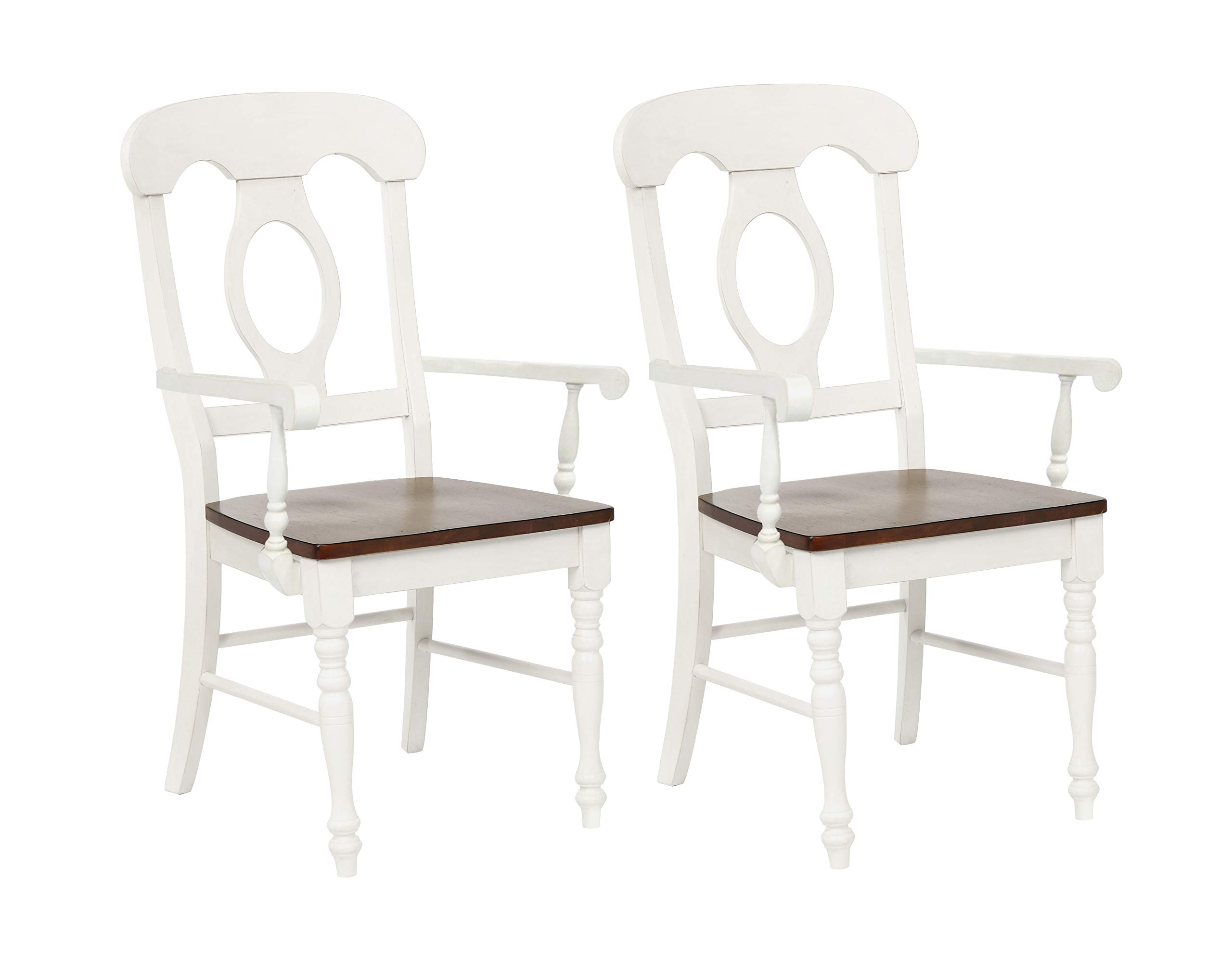 Sunset Trading Andrews Arm Chair, Set of 2, Distressed Antique White and Chestnut