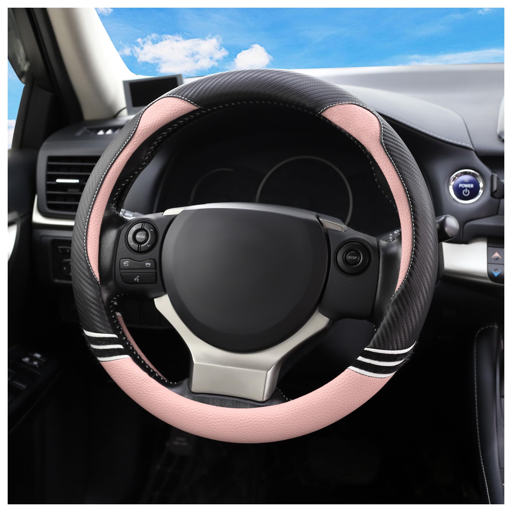 StacoolLeather Steering Wheel Cover - 15 inches, Pink, PVC, Anti-Slip, All Seasons Car Accessories