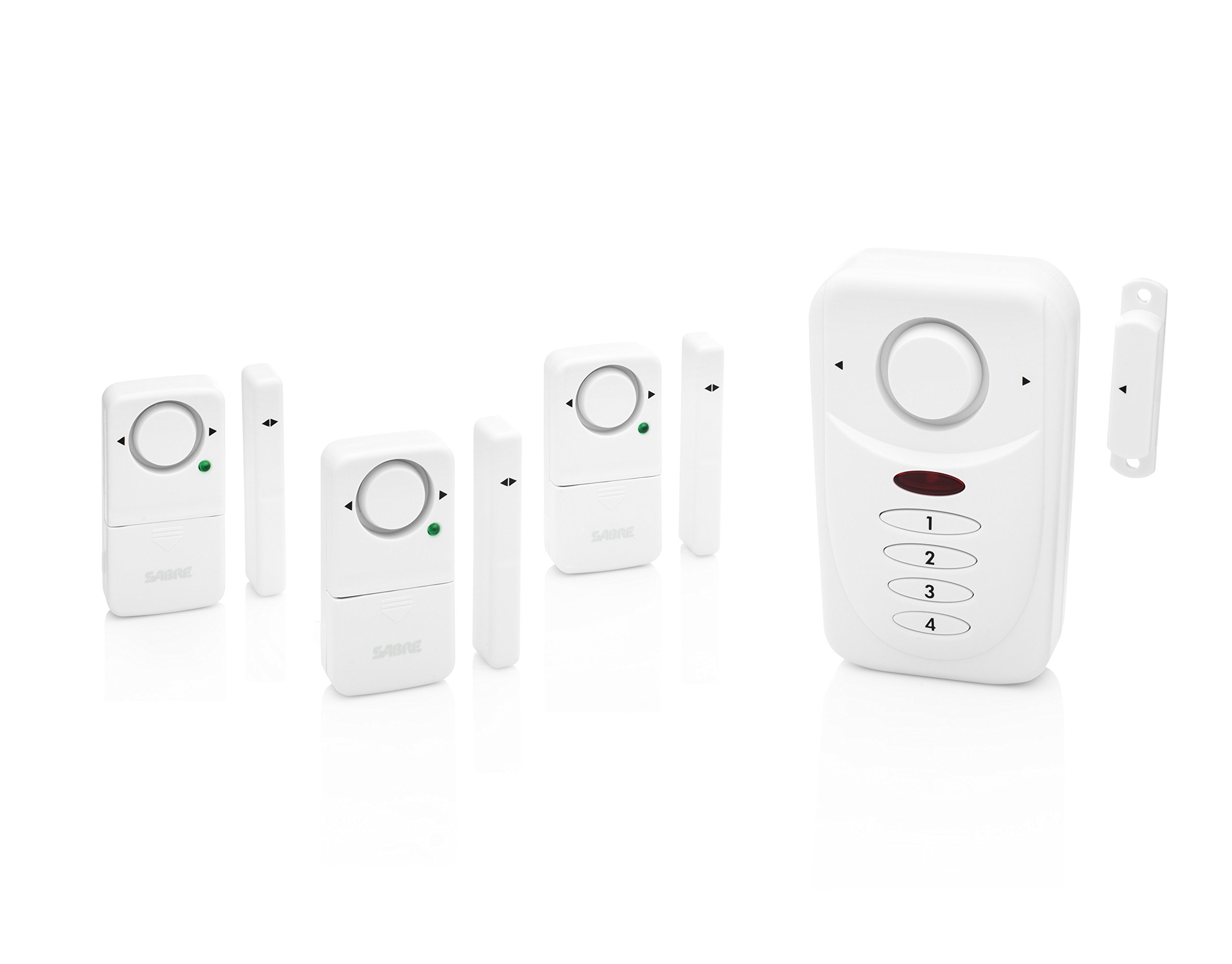 SABRE Door and Window Alarm Kit, 120 dB Alarm, Audible Up To 1,580-Feet (480-Meters), Chime, Away, Home And Panic Modes, Sensors Work On Left And Right Hinged Doors, Low Battery Indicator