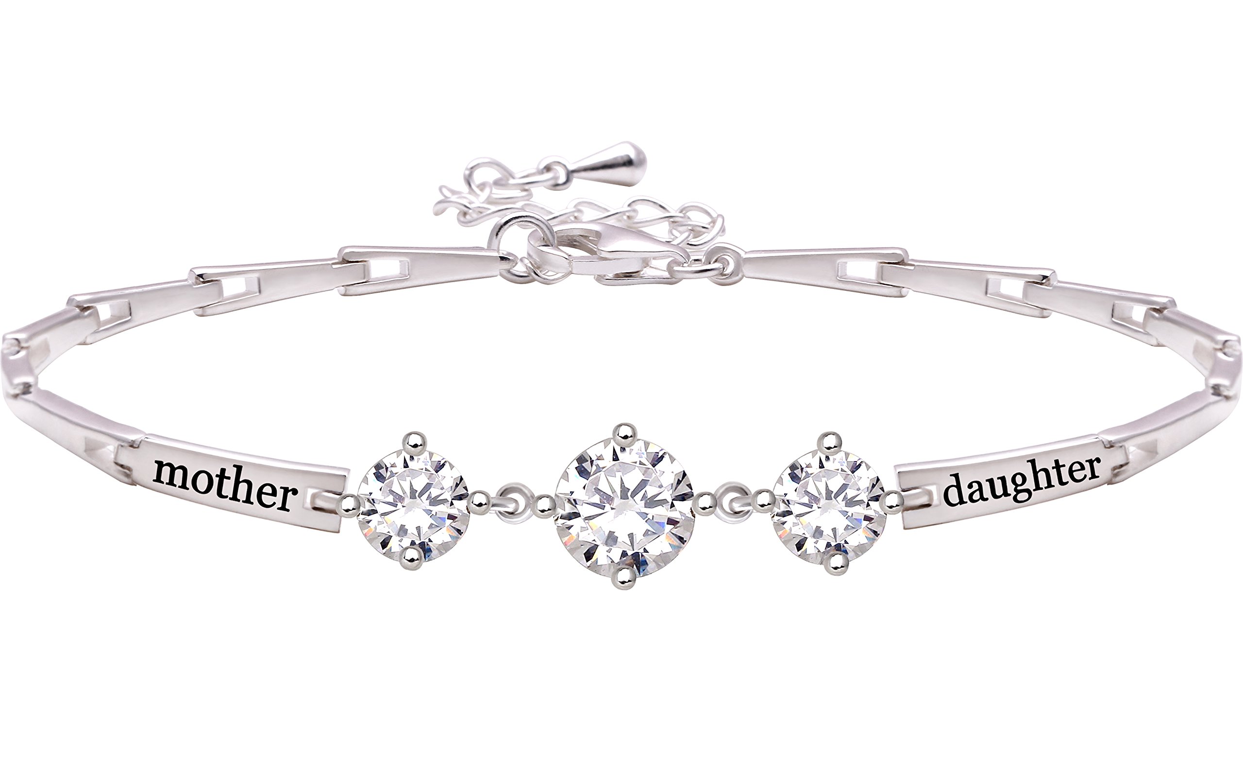 ALOVJewelry Sterling Silver Mother Daughter Cubic Zirconia Bracelet