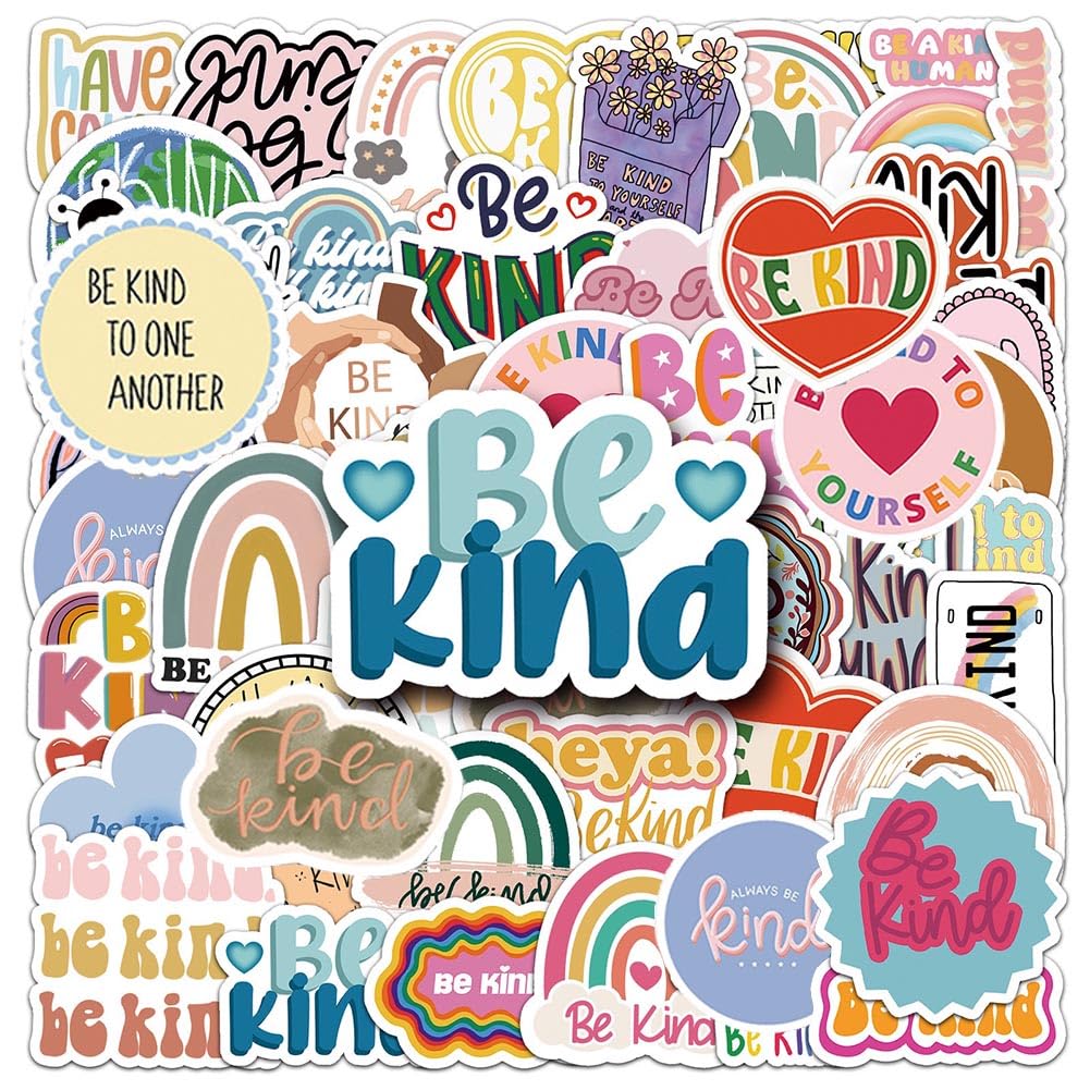 Be Kind Stickers |50Pcs Friendly Waterproof Vinyl Decals for Water Bottles Laptop Refrigerator Luggage Computer Mobile Phone Skateboard Décor