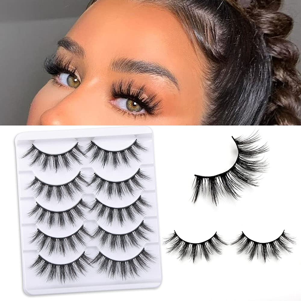 18mm 5 Pairs 3D False Eyelashes Pack Fluffy Thick Curled Faux Mink Lashes Strip Lash Natural Look Makeup Tools(3DX05)