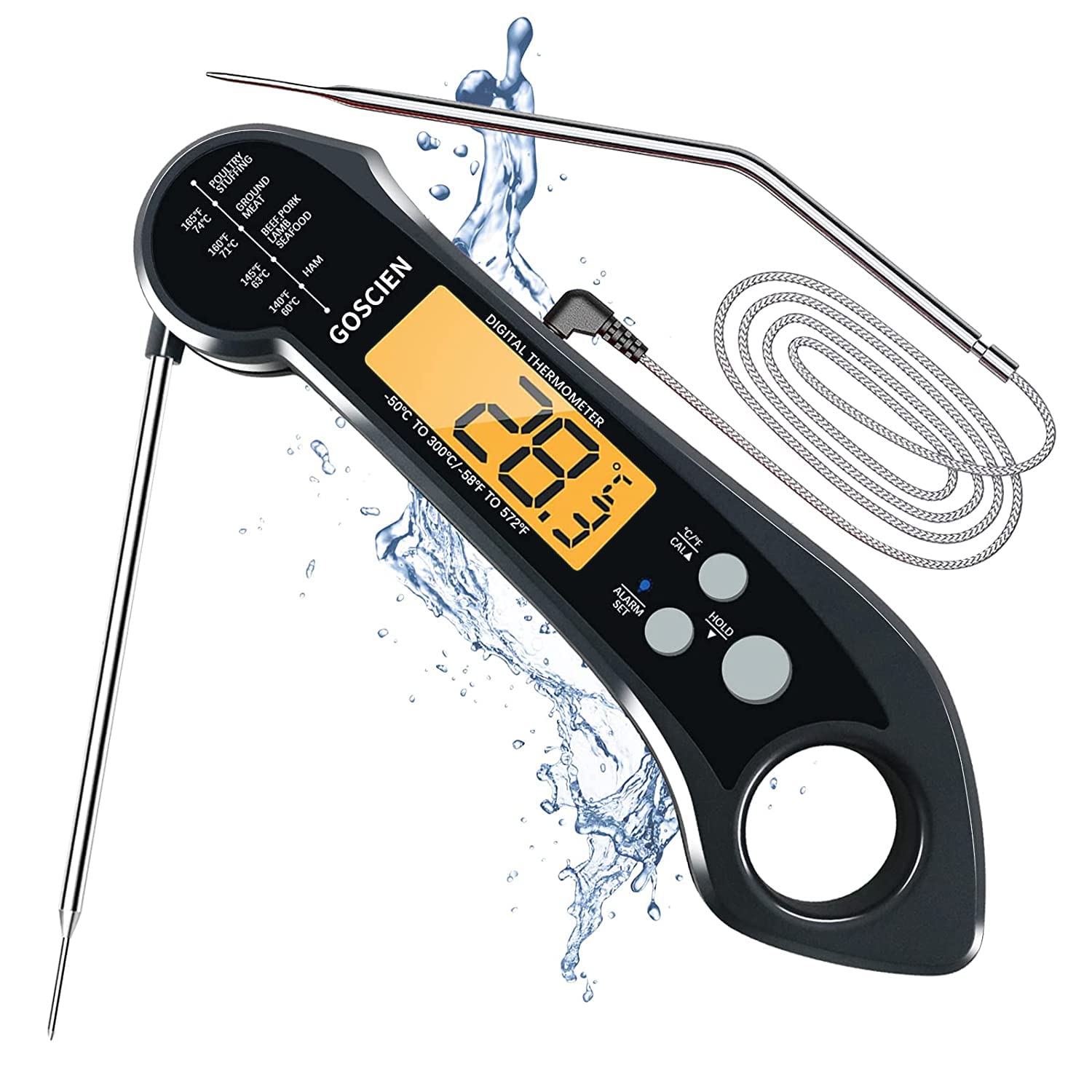 Instant Read Meat Thermometer for Cooking, Fast & Precise Waterproof Digital Food Thermometer with Magnet, Backlight, Calibration and Foldable Probe for Deep Frying, Grill, BBQ, Kitchen or Outdoor