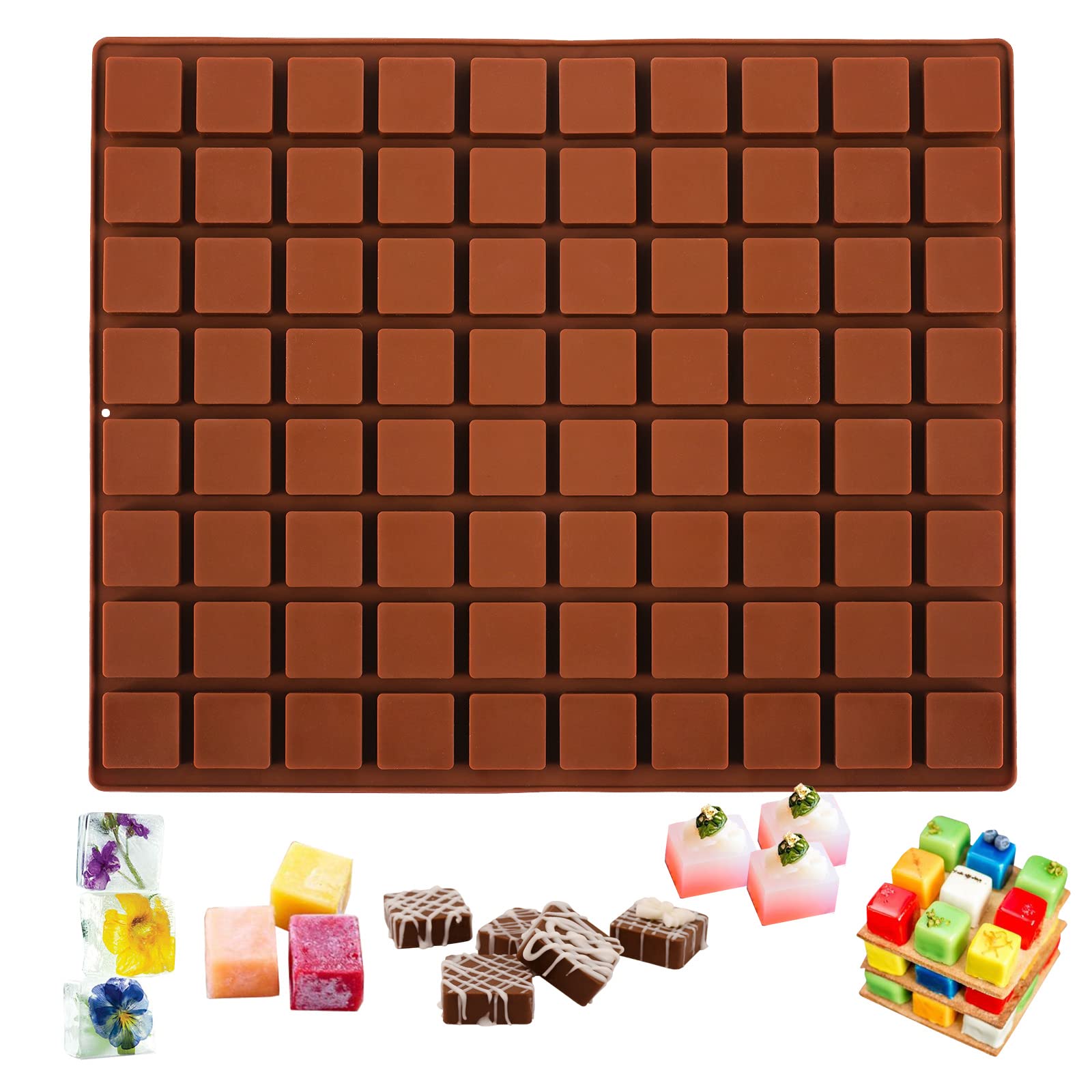 Sakolla Square Silicone Caramel Candy Molds 80-Cavity Chocolates Gummies Hard Candy Molds Bite Size Silicone Molds for Pudding, Jello, Praline, Ice Cube Baking Molds