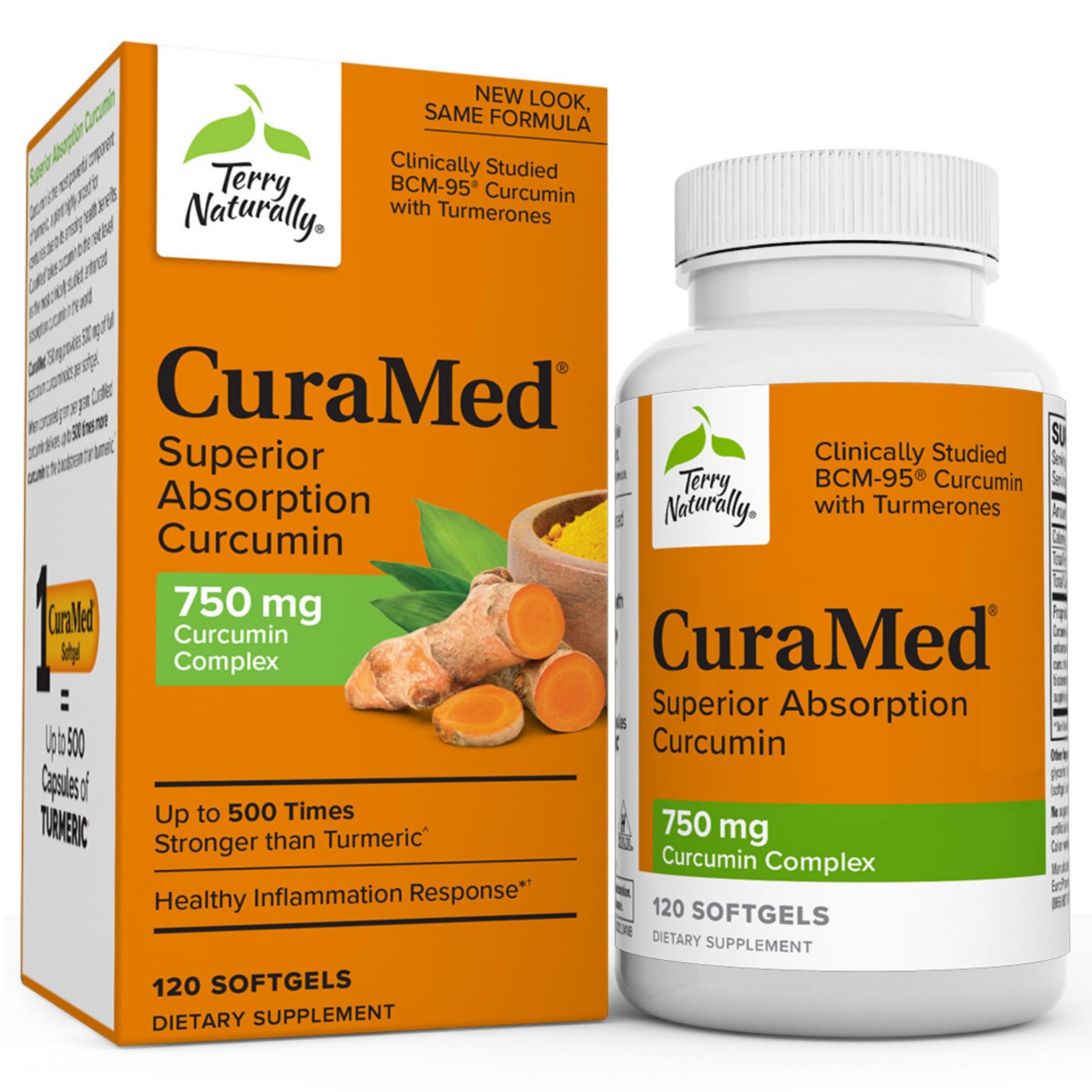 Terry Naturally CuraMed 750 mg Curcumin Complex - 120 Softgels - Superior Absorption BCM-95 - Non-GMO, Gluten Free, Halal - 120 Servings