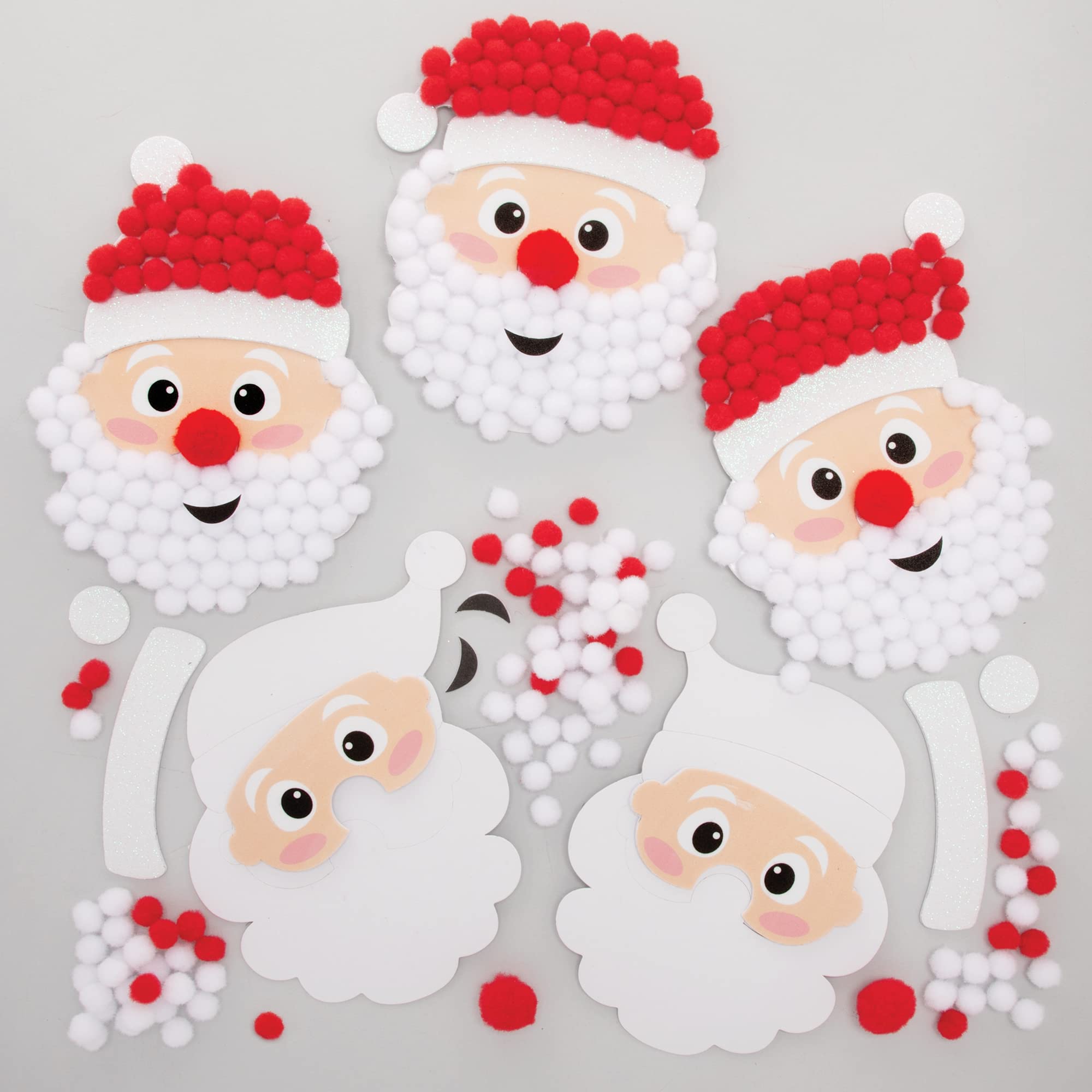 Baker Ross FE891 Santa Art Kits-Pack of 5, Design Your Own Christmas Pom Children to Make, Decorate and Display, Creative Activities for Kids, Assorted