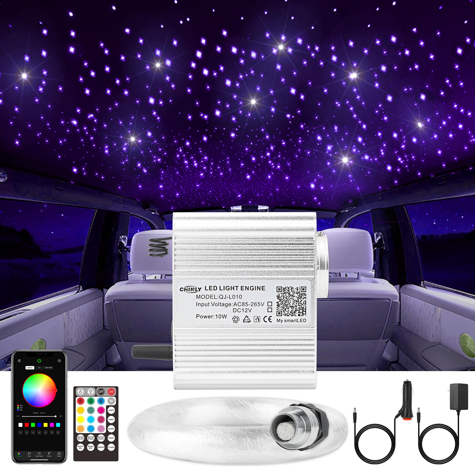 CHINLY Starlight Headliner Kit,Upgraded Twinkle Star Lights for Car,APP Star Light Headliner Kit,RGBW Fiber Optic Lights Star Headliner Kit,Car Star Lights for Ceiling Car Theater,200pcs*0.03in*6.5ft