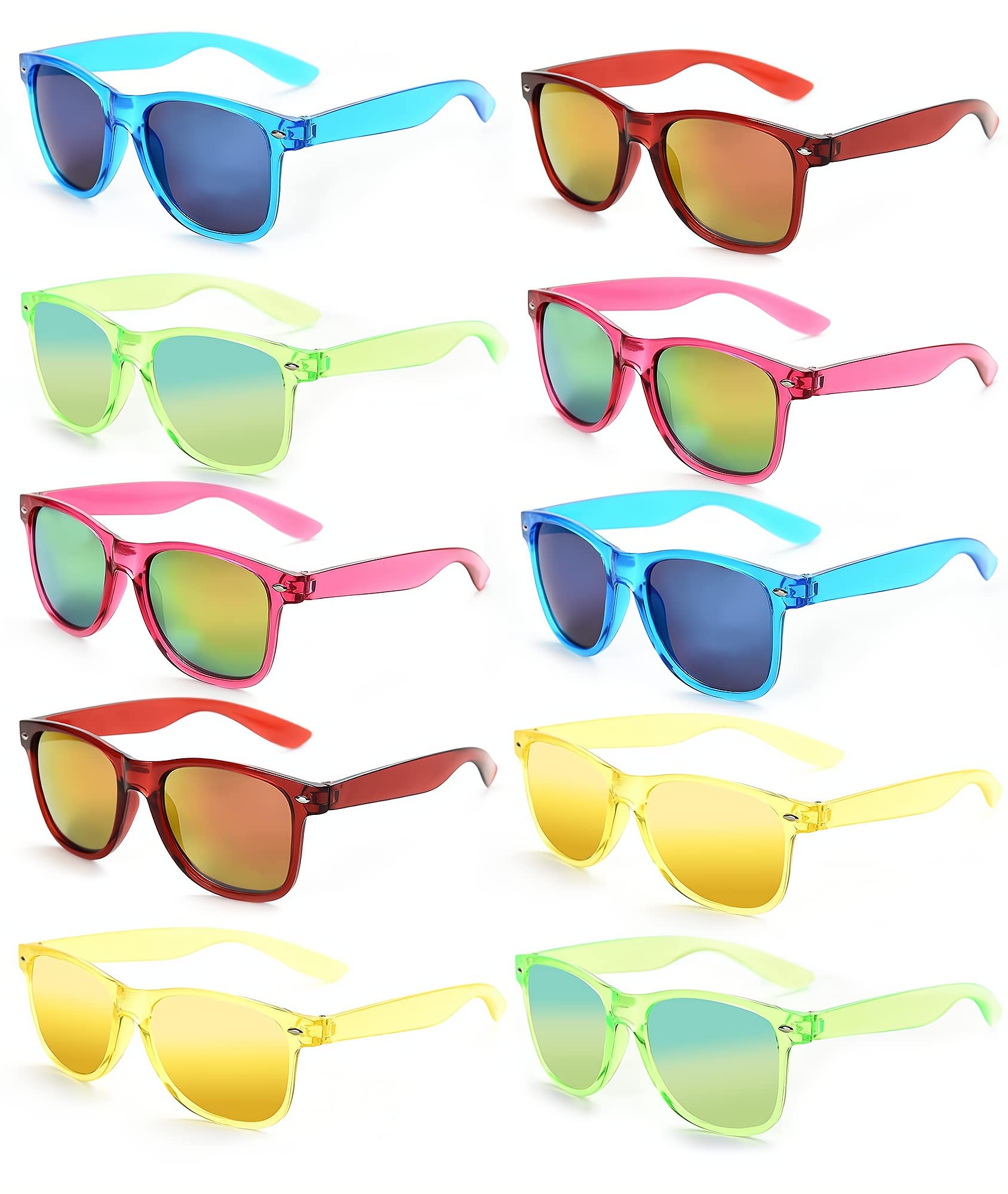 Fsmiling Bulk 80s Party Sunglasses Neon Sunglasses Adult Party Favors 10 Pack Vintage Retro Style Sunglasses