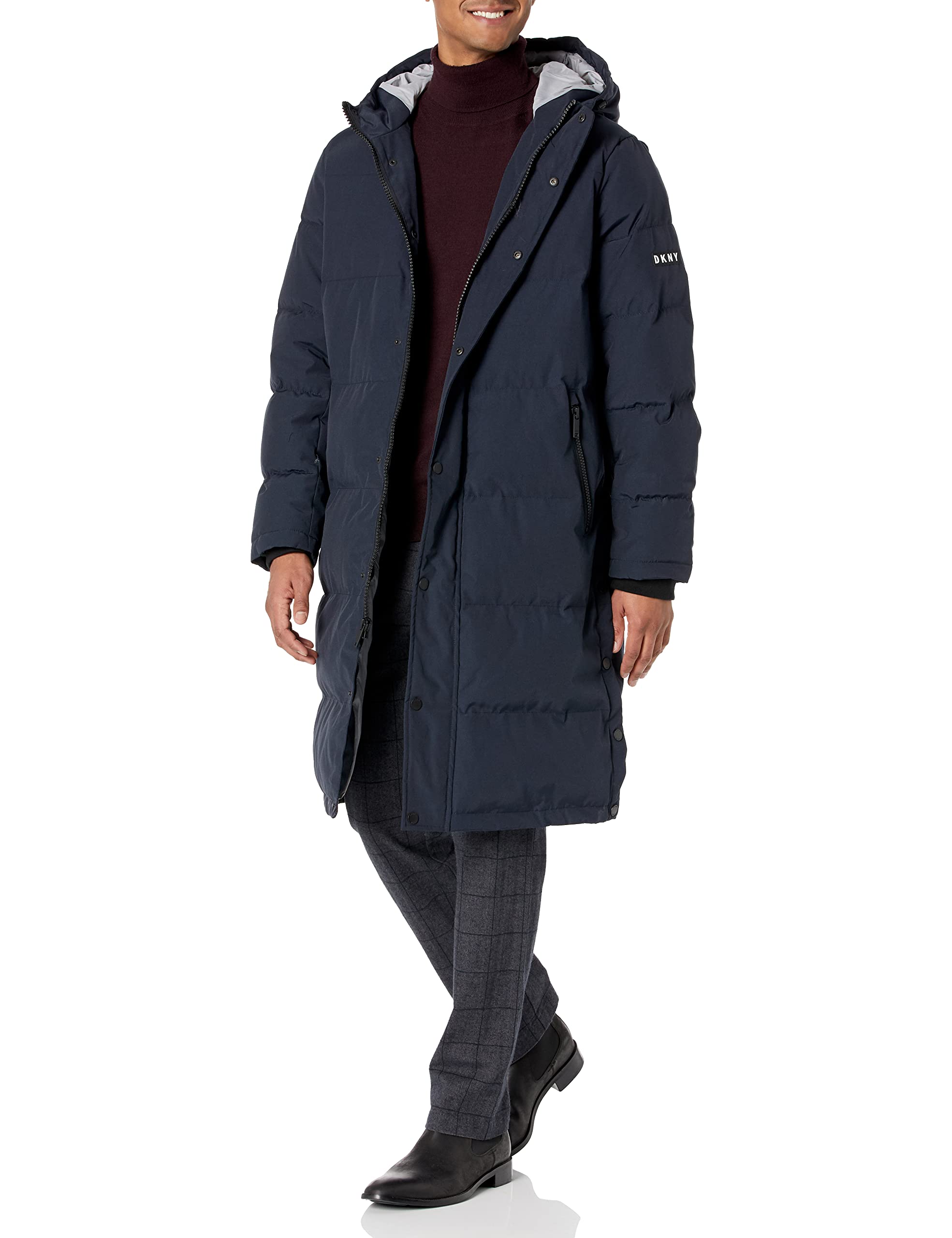 DKNY Men's Arctic Cloth Hooded Extra Long Parka Jacket