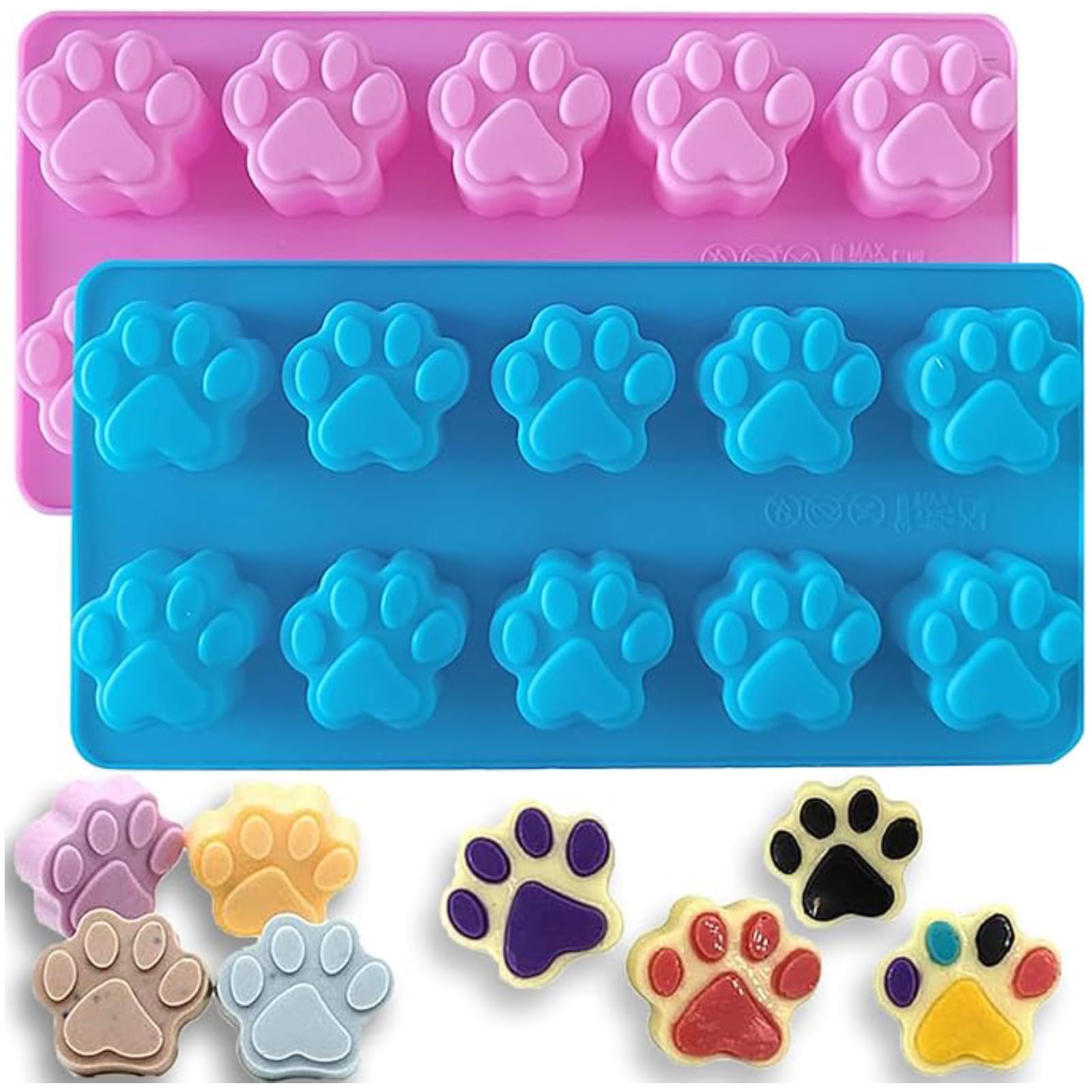 NESLIN 2 Pack Silicone Molds Cat Paw, Cute Non-Stick Food Grade Silicone Molds Chocolate Silicone Treat Molds, Paw Silicone Candy Molds Baking Mold for Chocolate, Candy, Jelly, Ice Cube (PinkBlue)