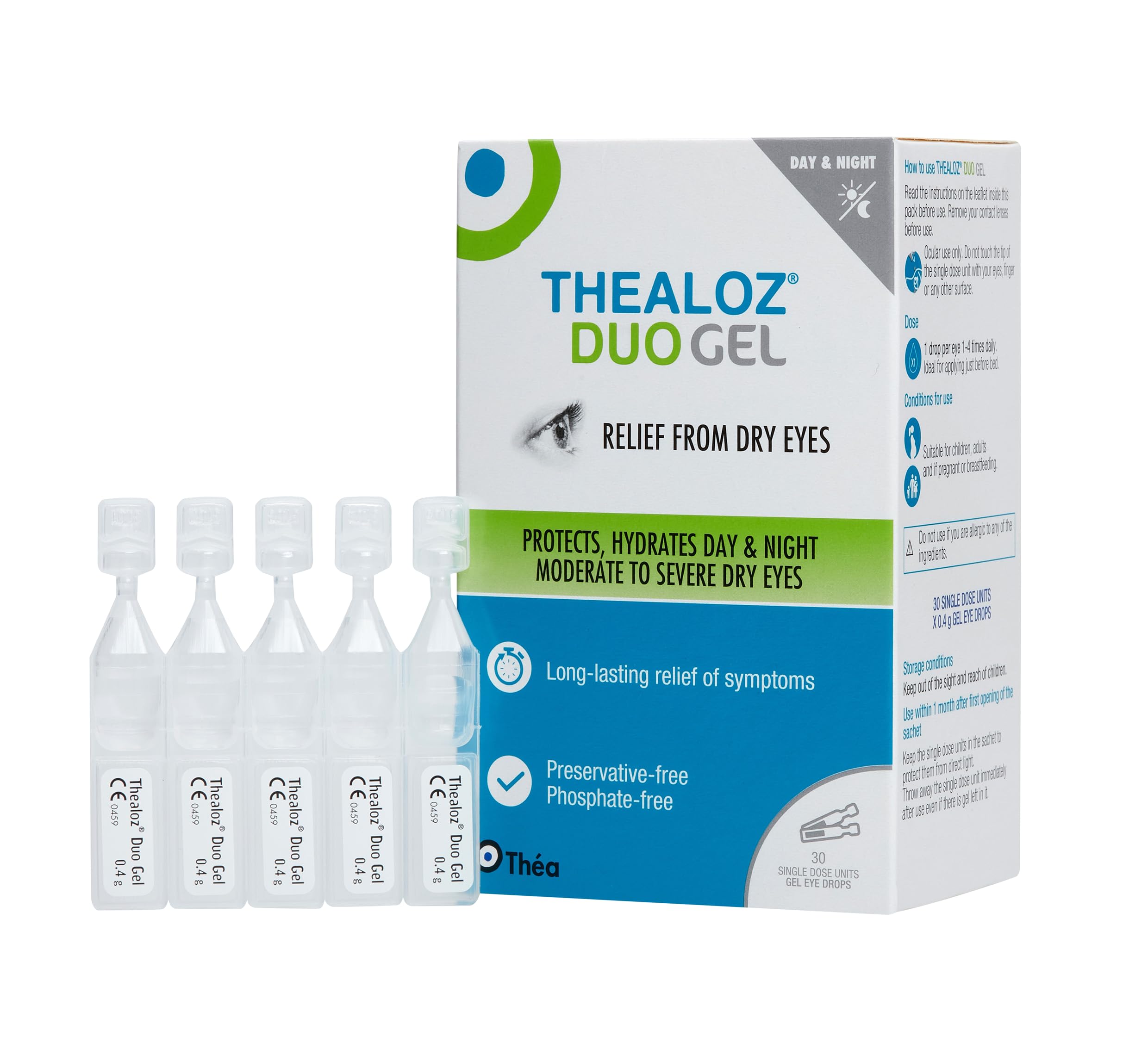 30 Thealoz Duo Gel (Single Dose Vials) Eye Drops - Long-Lasting Relief Day & Night for Dry, Tired & Sore Eyes | Gentle, Preservative-Free Gel | 30 Single Dose Units