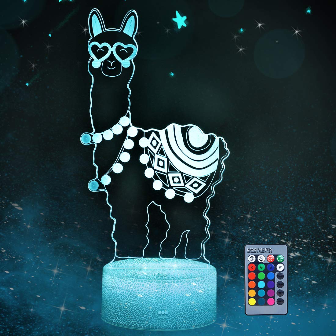 3D Llama Night Light, Love Heart Alpaca Llama 3D Visual Lamp with Remote Control Desk Home Decoration Lamps 16 Colors Changing 3D Illusion Night Lights Birthday Gifts for Kids