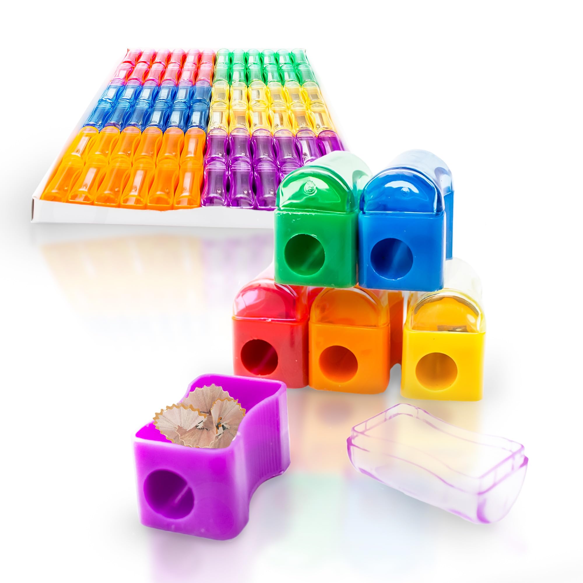 72 Bulk Pack Plastic Manual Pencil Sharpeners with Caps