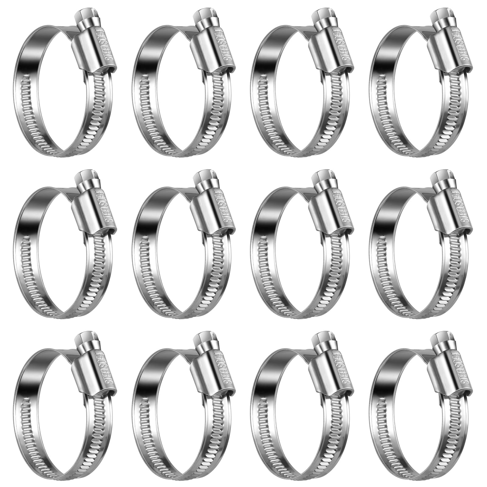 Steelsoft Heavy Duty Hose Clamp Size#20, 1-3/16 to 1-3/4 inch Adjustable Worm Gear Drive Hose Clamps Stainless Steel 304 for Fuel Injection Line, Automotive, Radiator, Garden,12 Pack