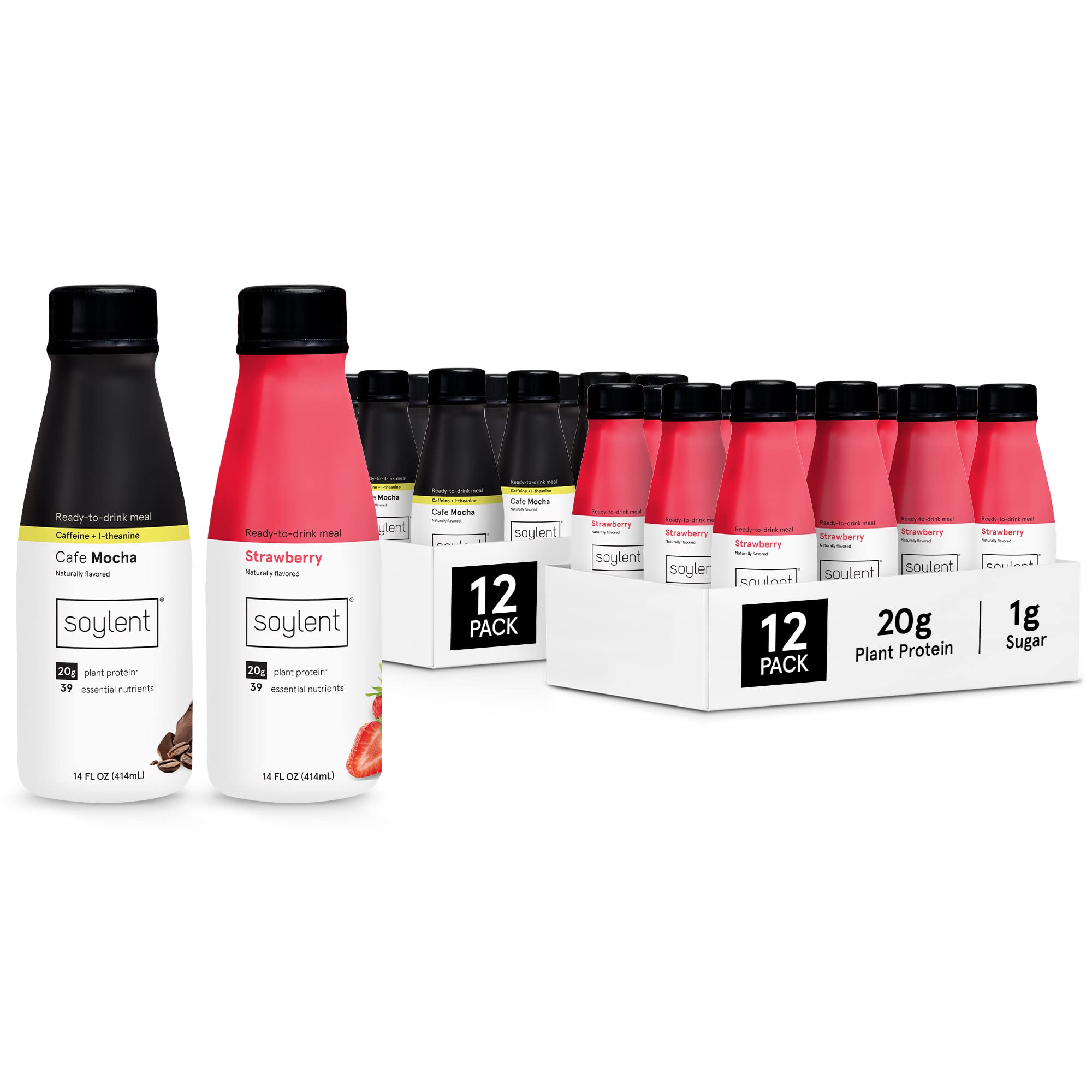 SoylentCafe Mocha (12 Pack) and Soylent Strawberry (12 Pack) Meal Replacement Shake Bundle