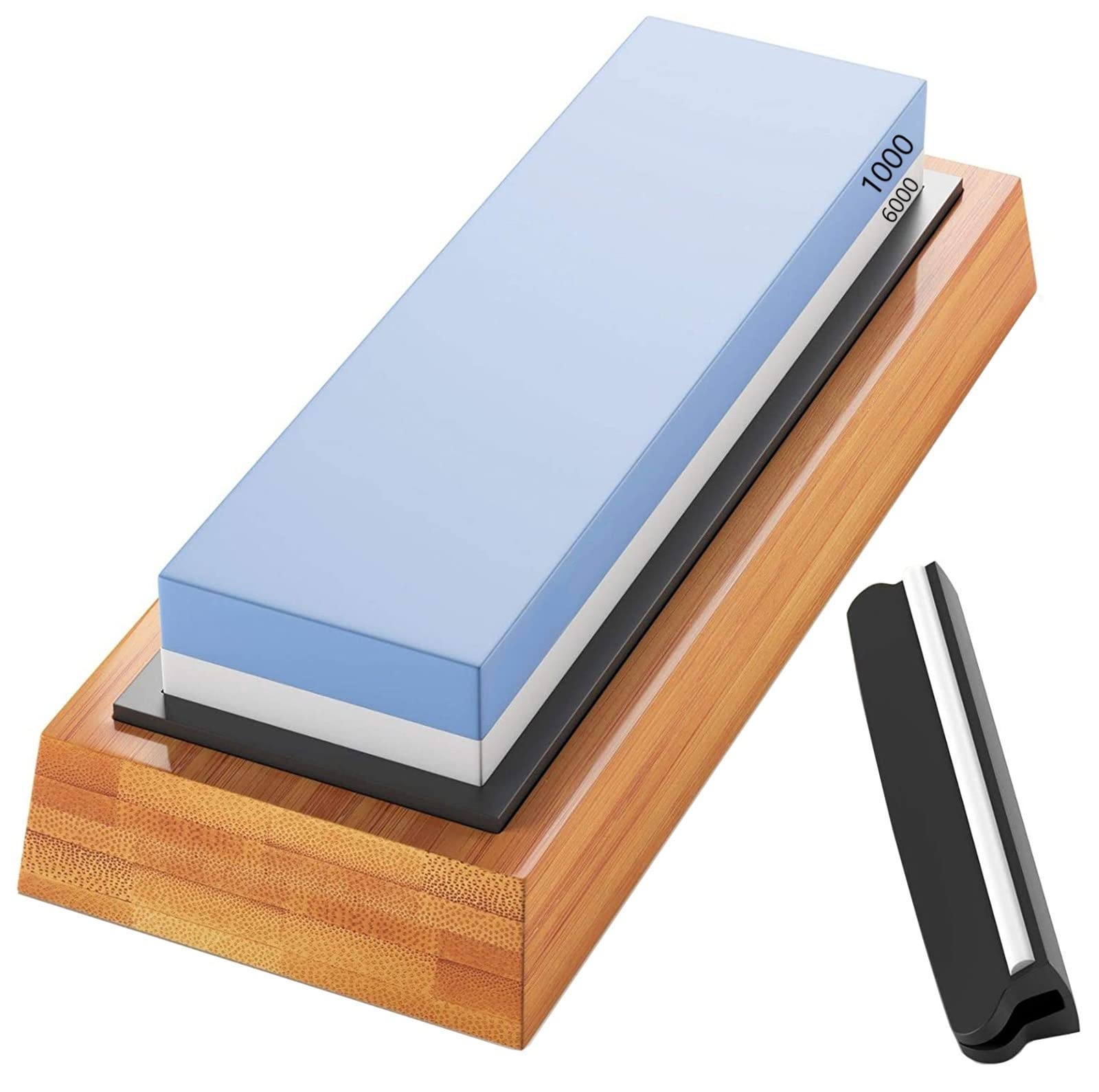 HOJKMASharpening Stone Set for Knife, Premium Whetstone Knife Sharpener 2 Side Grit 1000/6000 Whetstone Kit with Non-slip Bamboo Base & Angle Guide