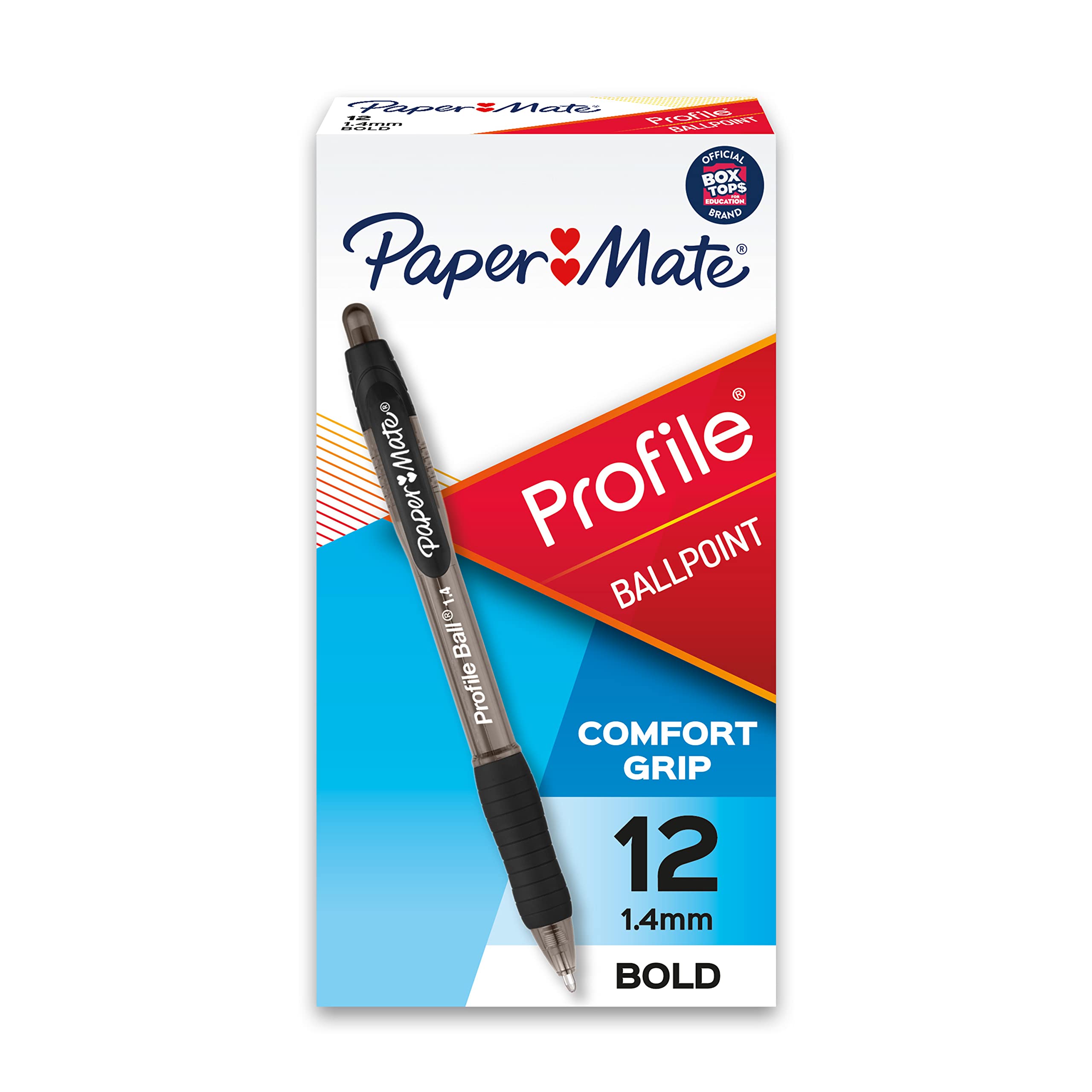 Paper Mate Profile Retractable Ballpoint Pen - Black Body, Black Ink, Pack of 12