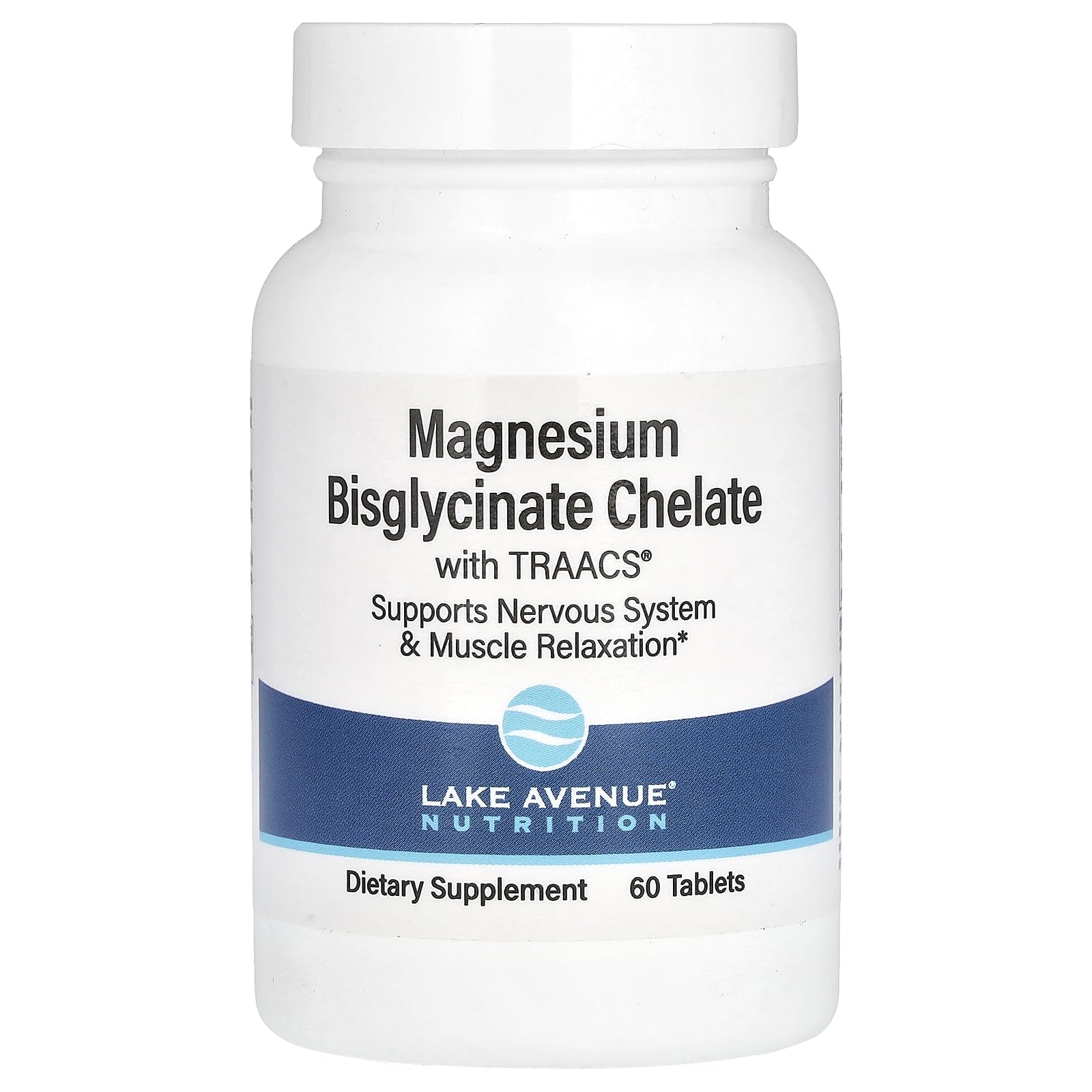 Lake Avenue Nutrition Magnesium Bisglycinate Chelate with TRAACS®, 200 mg, 60 Tablets (100 mg per Tablet)