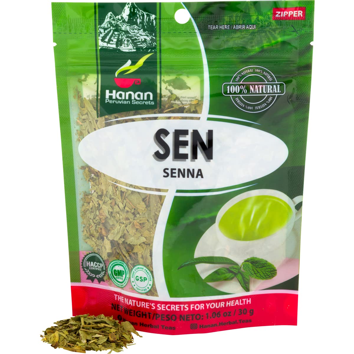 Hanan Senna Leaves (Sen) - Loose Leaf Herbal Tea for Constipation & Weight Loss - 1.1 oz (30 g) All-Natural Wooly Senna Dried Herbs from Peru for Detox, Laxative, Slimming and to Cleanse Bowels