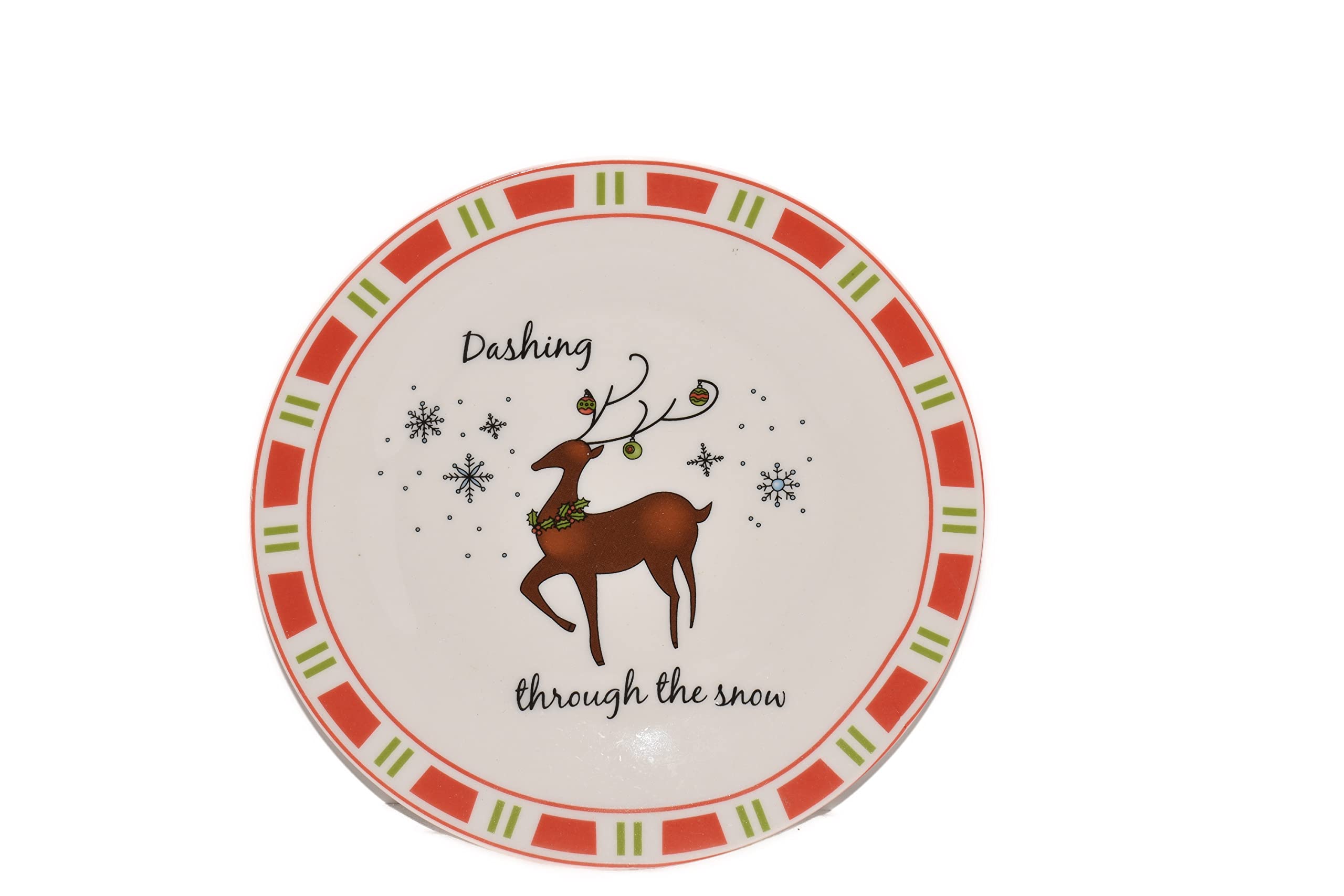 8" Dashing through the Snow Reindeer with Ornaments Pier1 Decorative Salad Plate