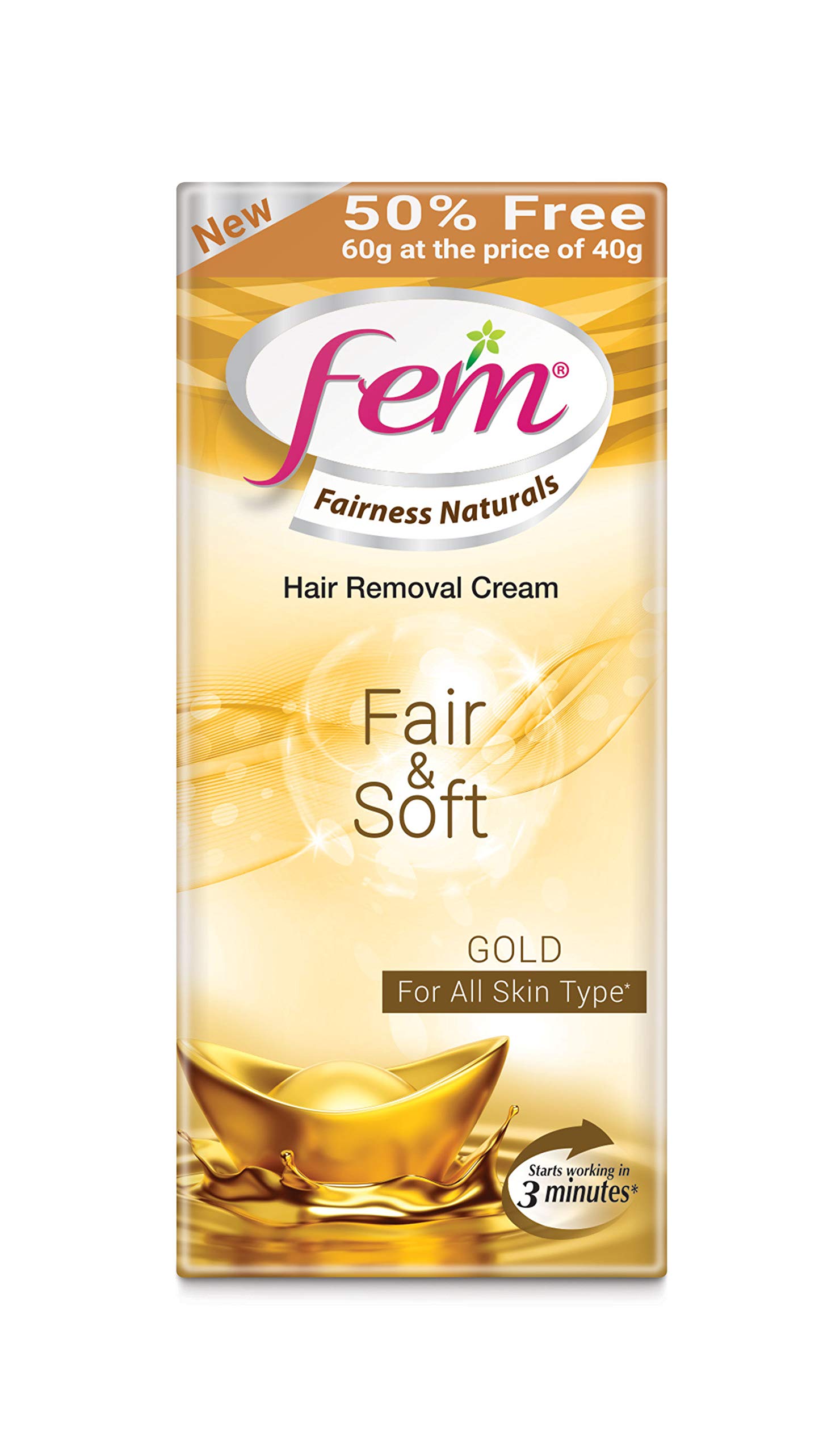 Fem Fairness Naturals Hair Removal Cream Fair And Soft, 40 Gm (Pack Of 4)