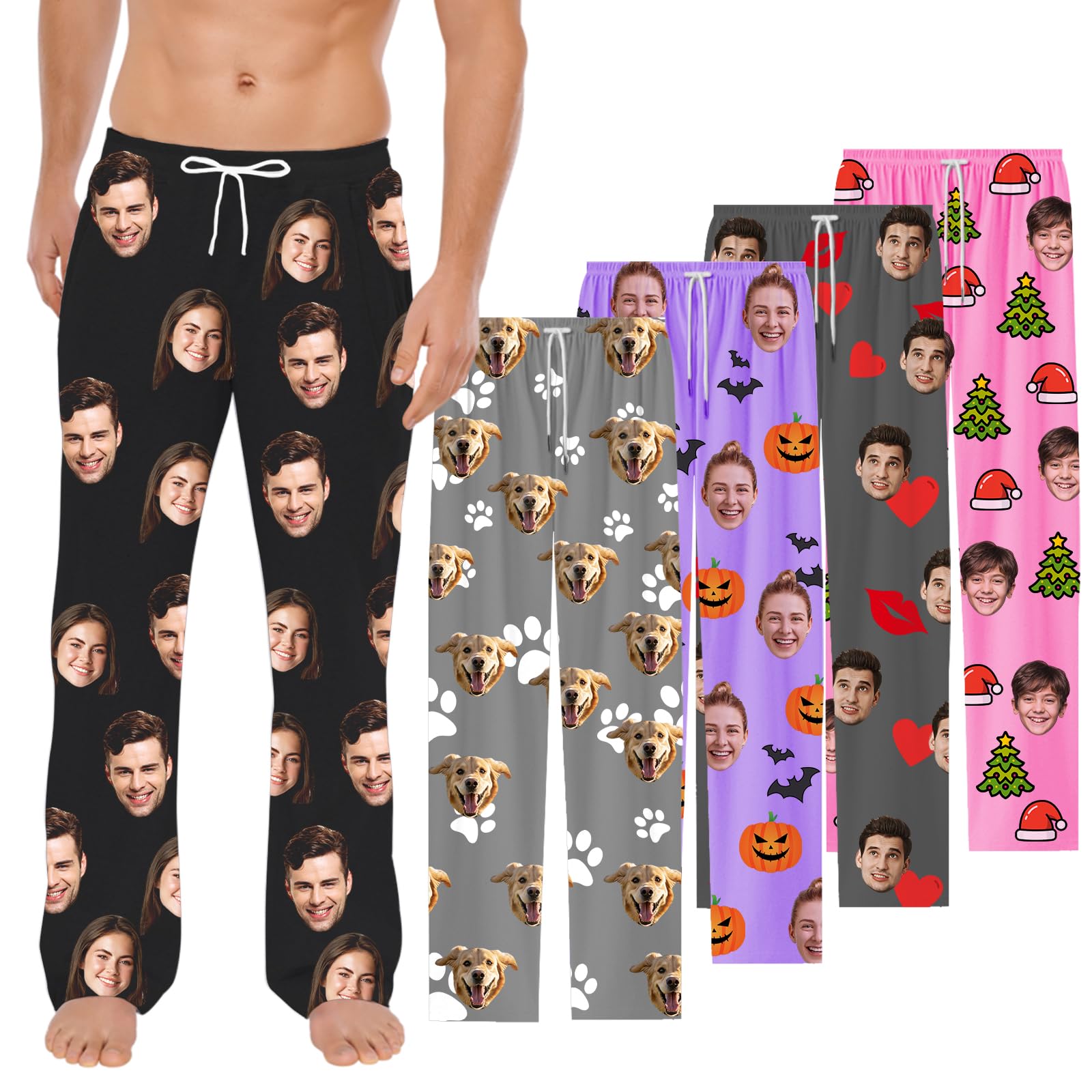 BEXOACustom Pajama Pants - Personalised Pyjamas Pants with Photo Face Pj Pants Bottoms Christmas Gifts for Men Women