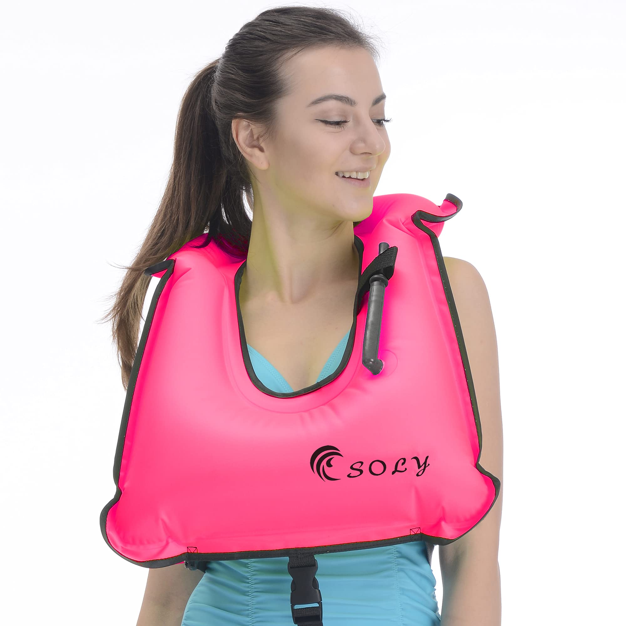 SOLY Inflatable Snorkel Vest Adult, Snorkeling Vest Adjustable Light Snorkeling Jackets for Diving Low Impact Water Sports Safety(Pink Kid)