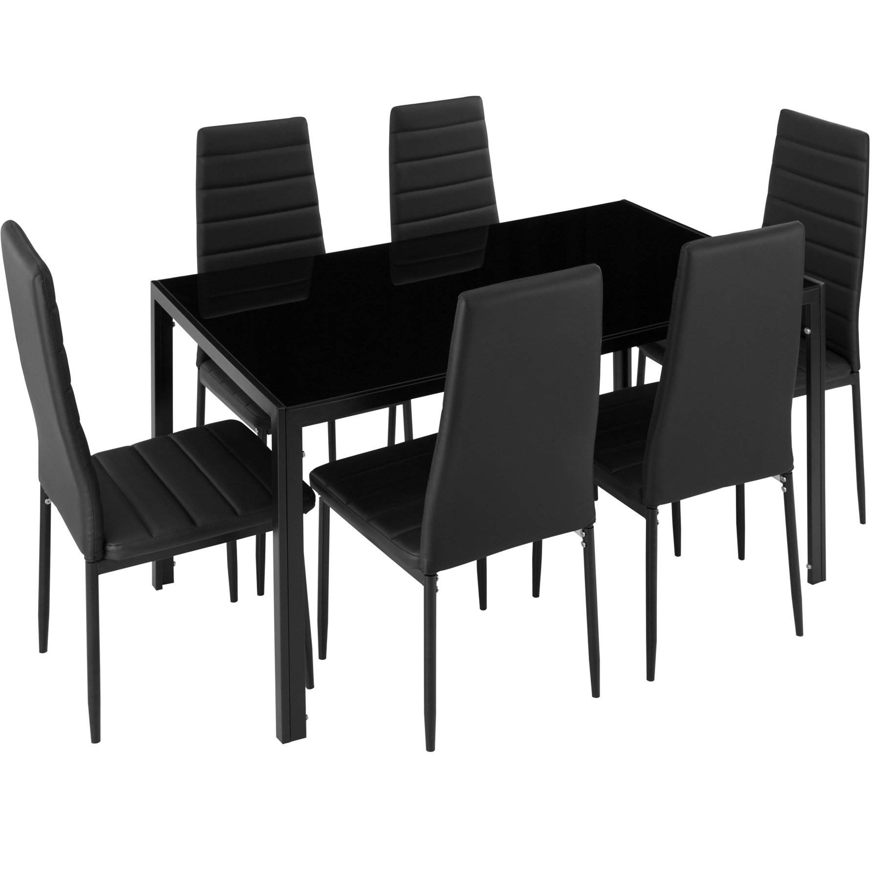 tectake 800551 Dining table and chairs | 7 piece kitchen dining room furniture set | Family dinner table with 6 dining chairs (Black)