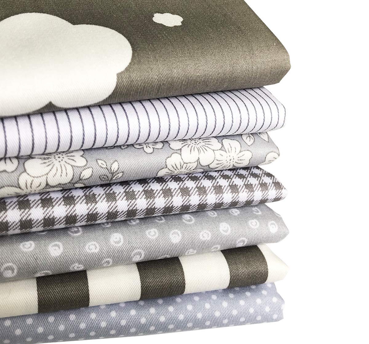 7 PCS 18" x 22" Pre-Cut Cotton Fabric Bundles Print Floral Striped dot Fabric Quarter Fabric Bundles Squares Patchwork Fabric Sets Quilting Sewing Cotton Fabric(Grey)