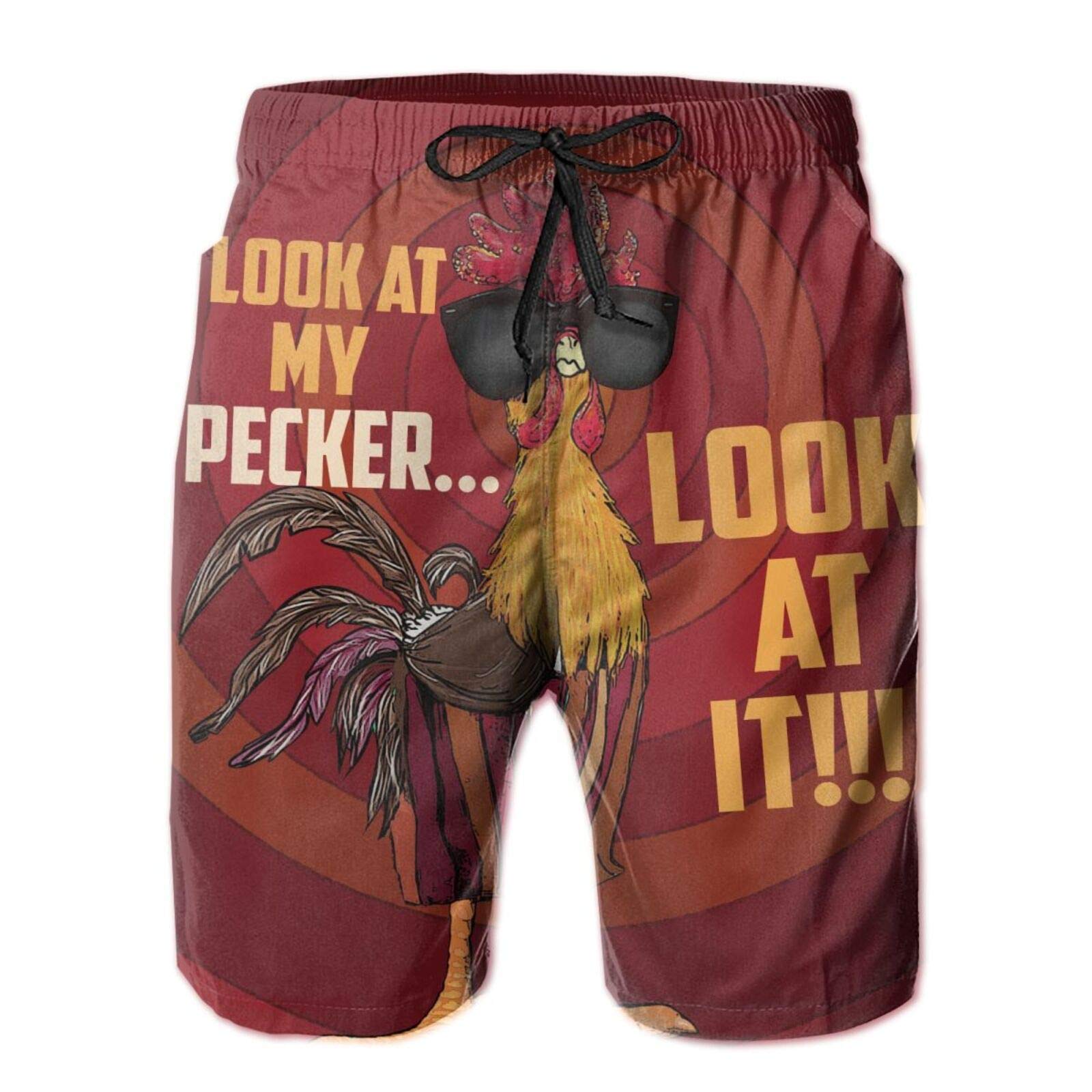 Fzryhaika Stop Looking at My Cock Men's Swim Trunks, Funny Quick Dry Beach Board Shorts with Mesh Lining and Pockets