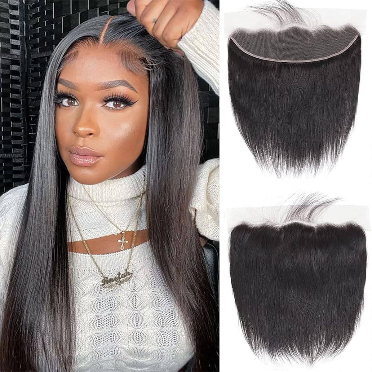 HD Lace Frontal 13x4 Ear to Ear HD Frontals Closure 13x4 Frontal Closure 100% Human Hair Free Part Lace Frontal Pre-Plucked Natural Hairline with Baby Hair 150% Density Straight Hair (14 Inch)